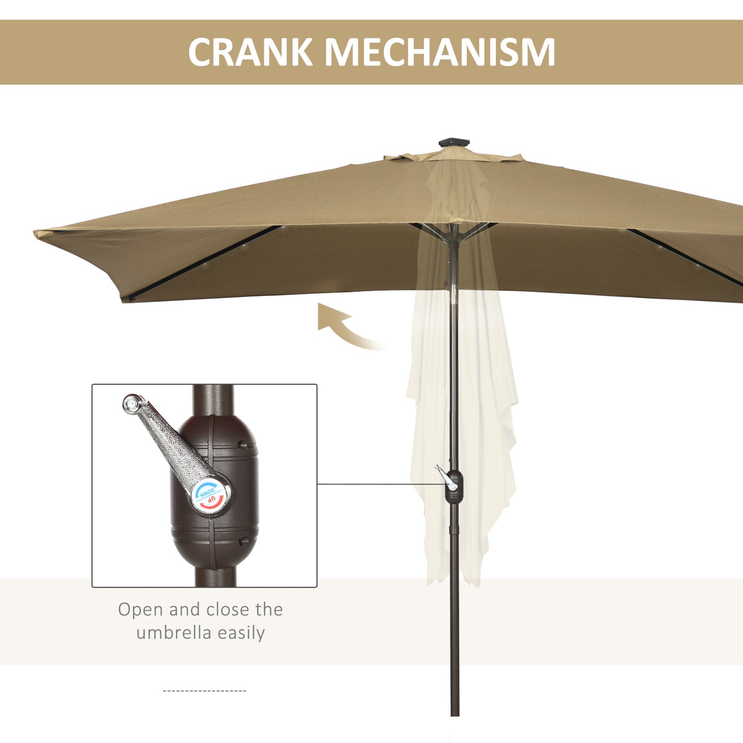 Outsunny 6.5x10ft Patio Umbrella Rectangle Solar Powered Tilt Aluminum Outdoor Market Parasol with LEDs Crank (Turquoise)