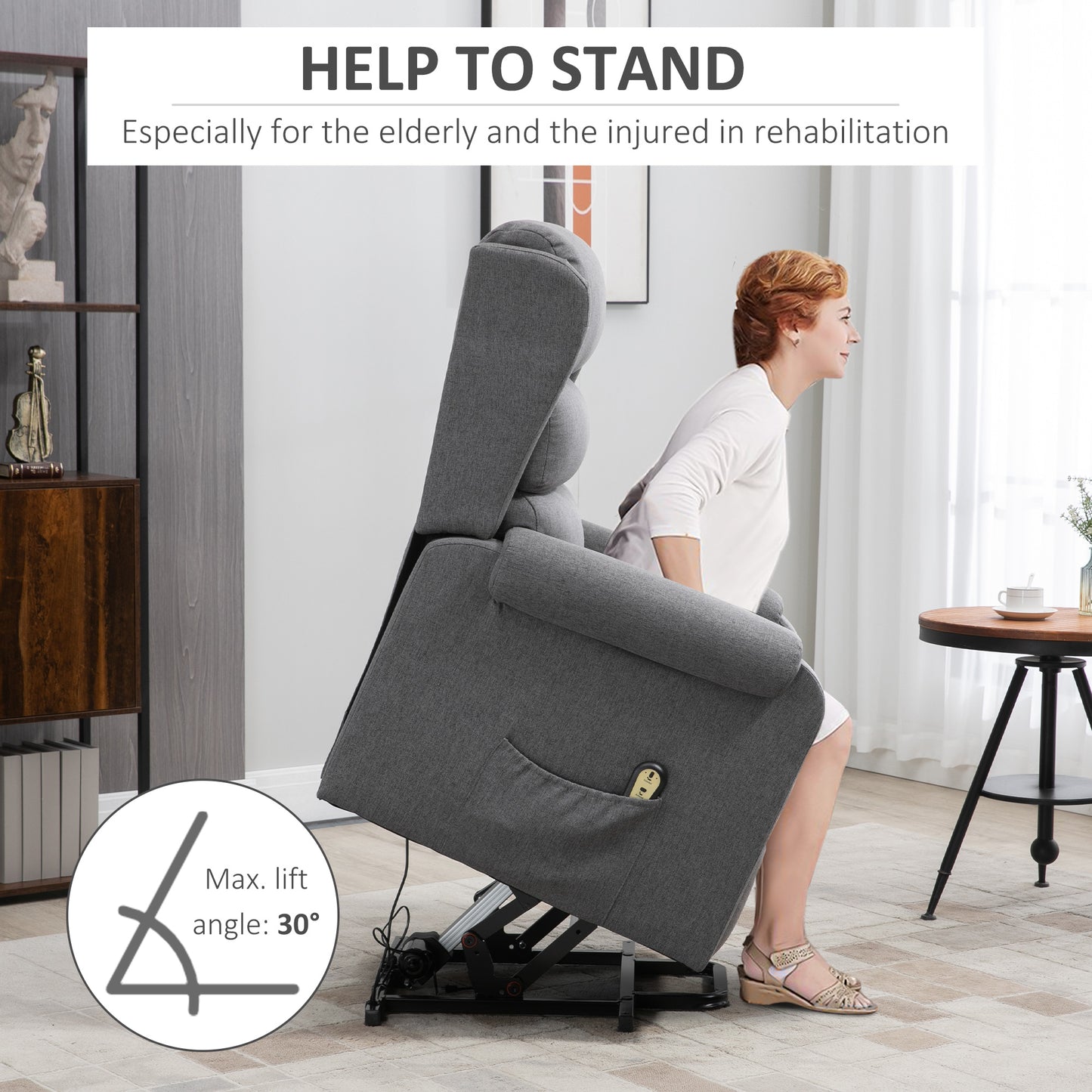 HOMCOM Lift Chair for Elderly, Power Chair Recliner with Footrest, Remote Control, Side Pockets for Living Room, Grey