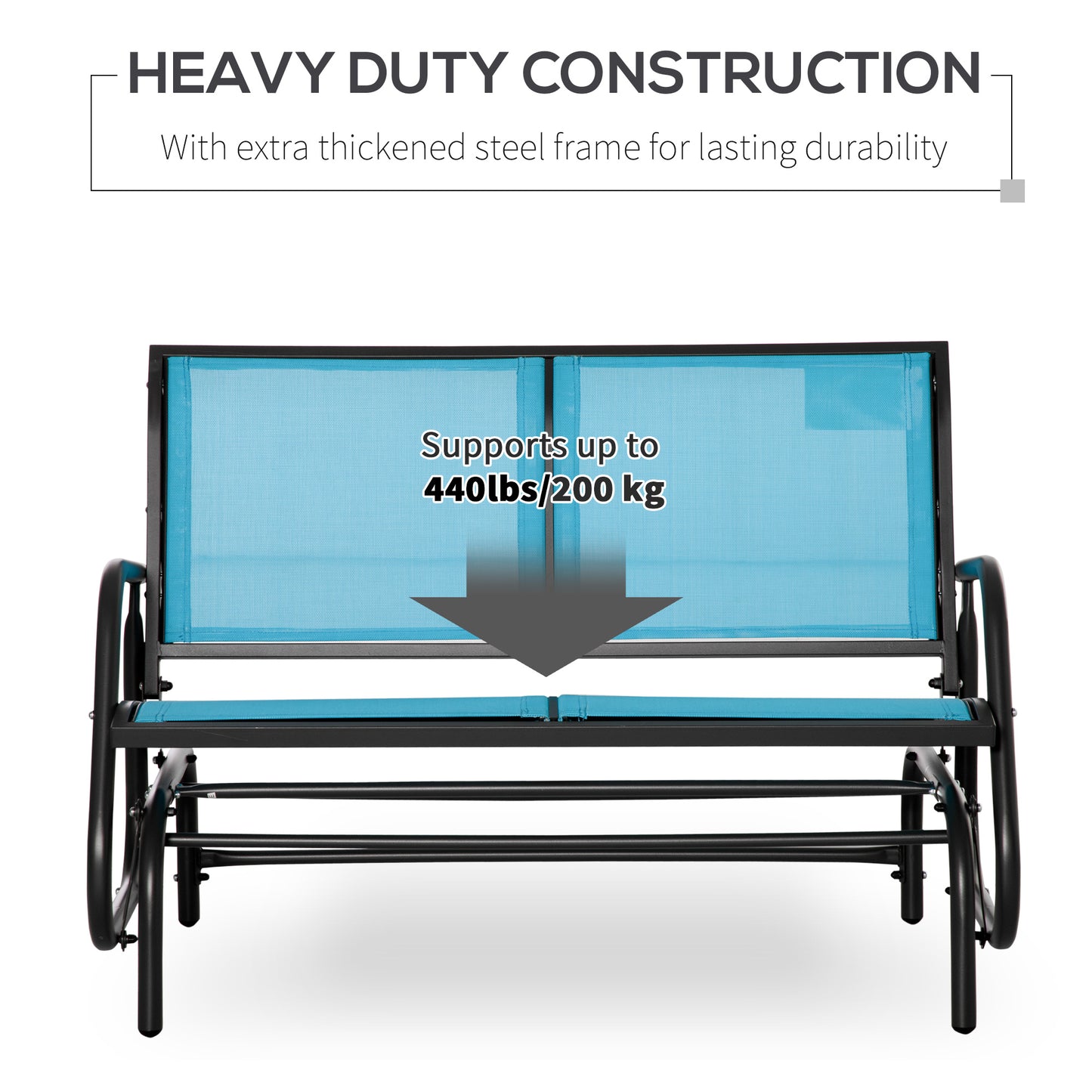Outsunny Patio Double Glider Outdoor Steel Sling Fabric Gliding Bench Garden Swing Chair Heavy-Duty Porch Rocker Garden Loveseat Blue