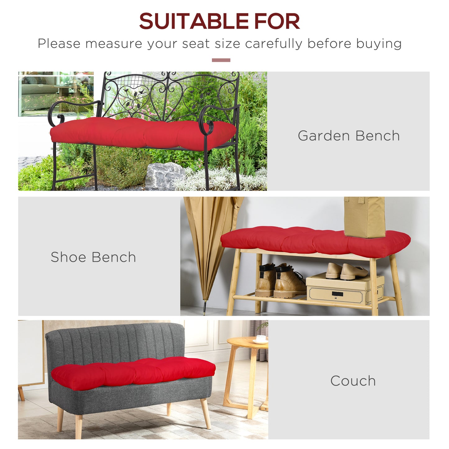 Outsunny Set of 2 Patio Bench Replacement Cushions, 2 Seater Outdoor Loveseat Cushion Seat Pad, 43" x 19" x 3", Gray