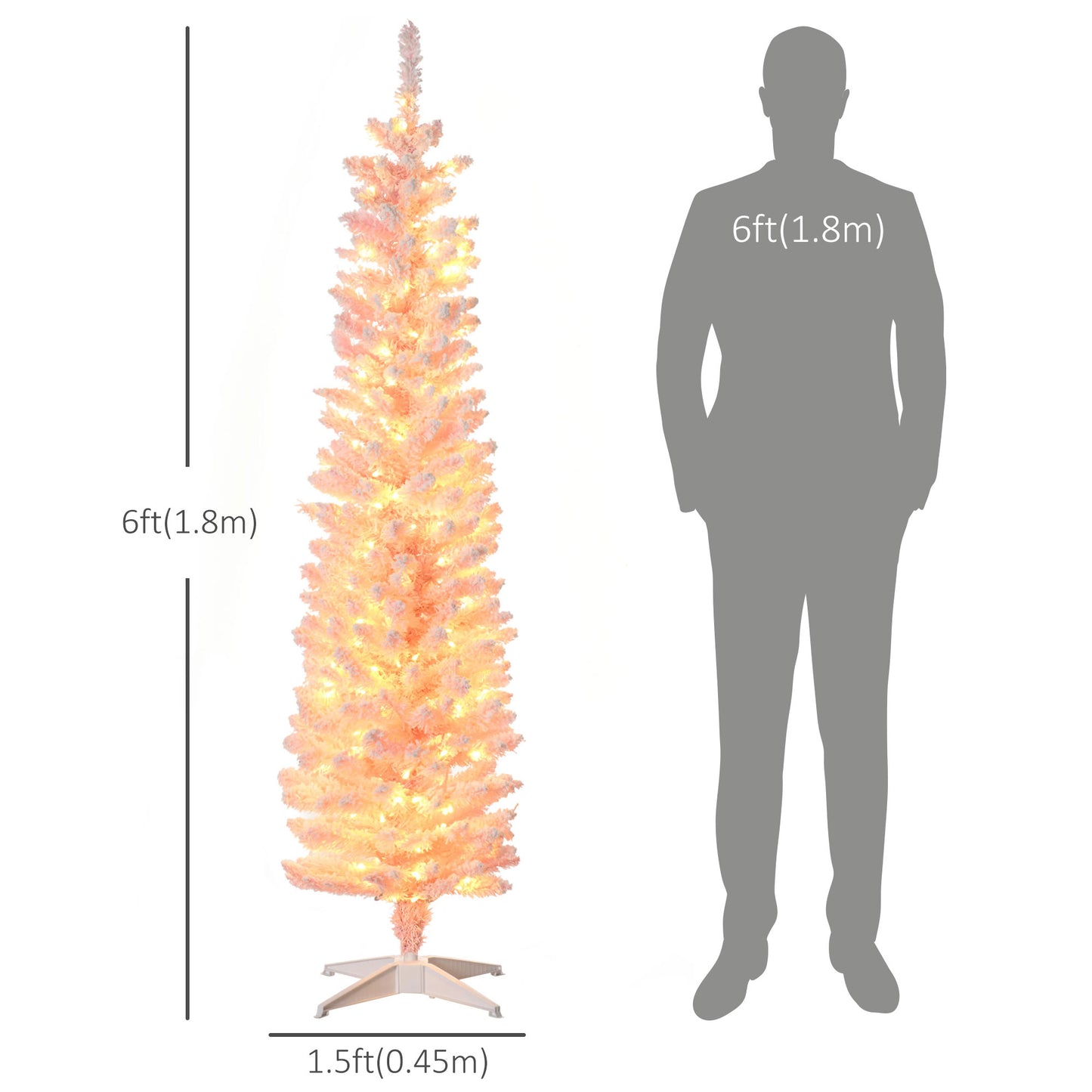 HOMCOM 6' Flocked Christmas Trees, Pencil Prelit Artificial Christmas Tree with Snow Branches, Pink