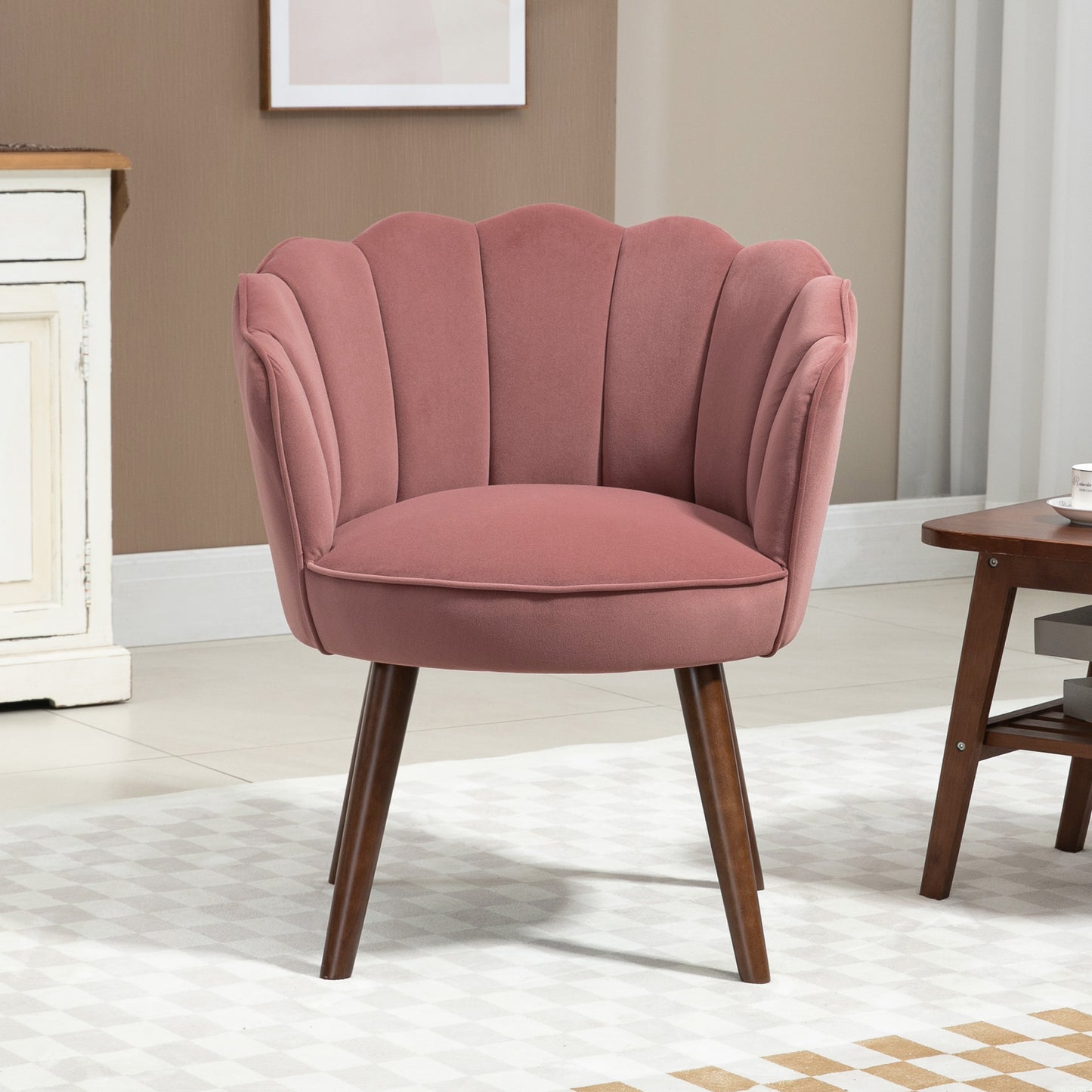 HOMCOM Modern Accent Chair Leisure Club Chair with Velvet-Touch Fabric Wood Legs for Living Room, Pink