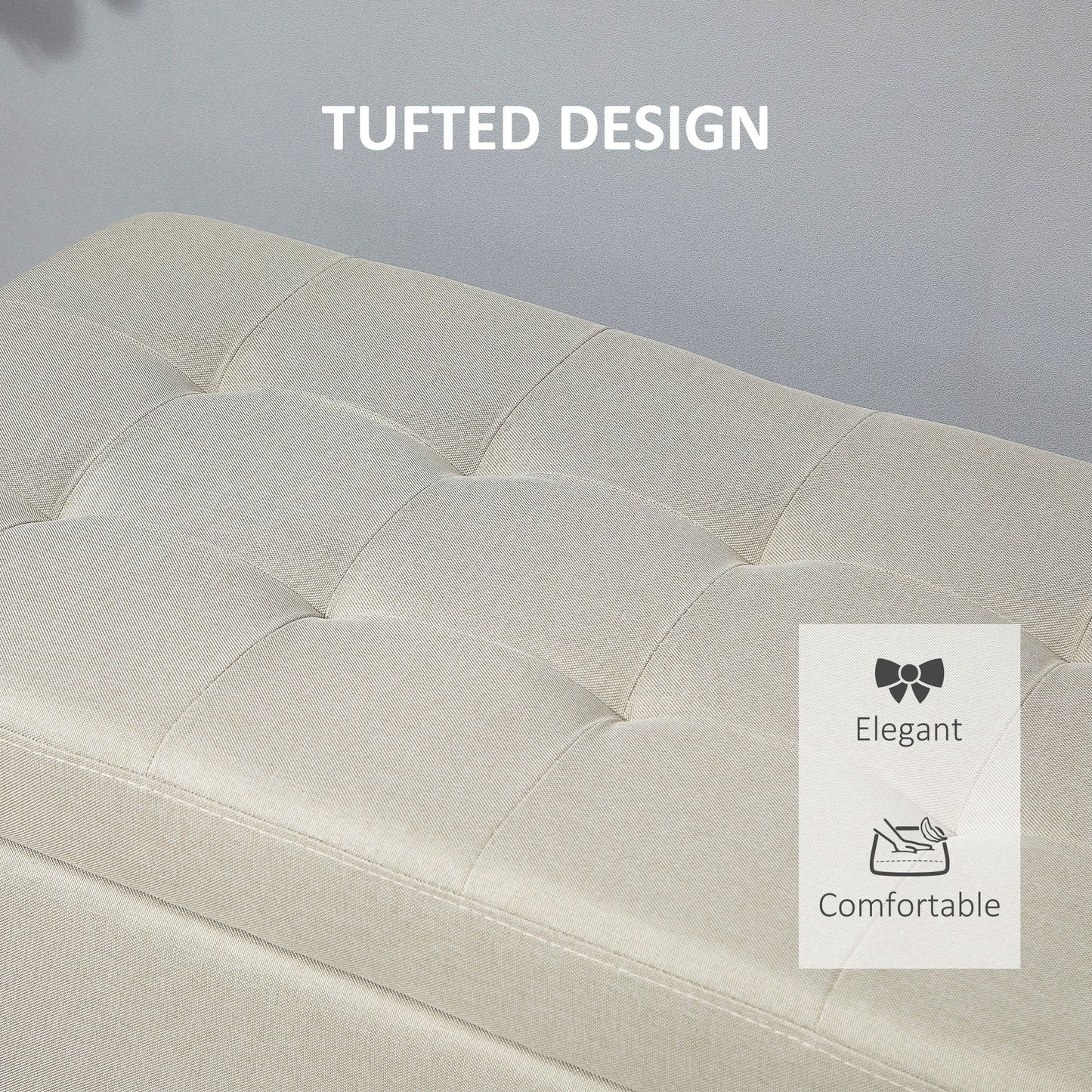 HOMCOM Rectangular Entry Bench, Tufted Upholstered Linen Fabric Wood Feet Storage Ottoman Bench, Beige