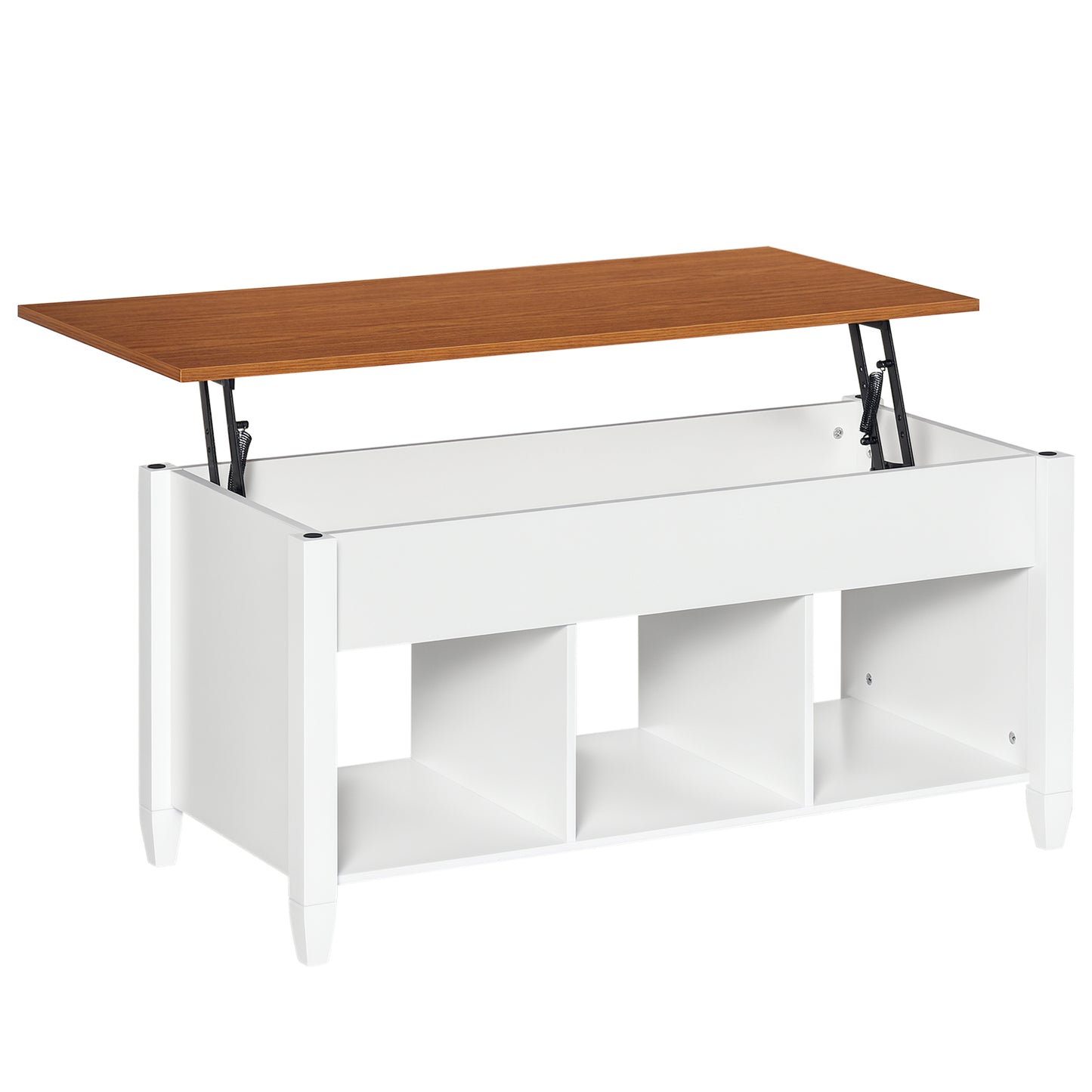 HOMCOM Lift Top Coffee Table with Hidden Storage Compartment and 3 Lower Shelves, Pop-Up Center Table for Living Room, Espresso