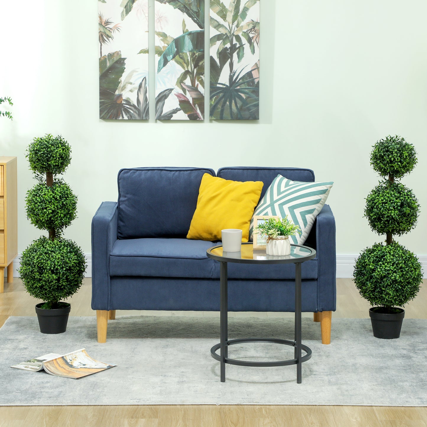 HOMCOM 2 Pack 40" Artificial Trees, Boxwood Topiary Ball Trees with Pot for Indoor, Outdoor, Home Office, Living Room, Green