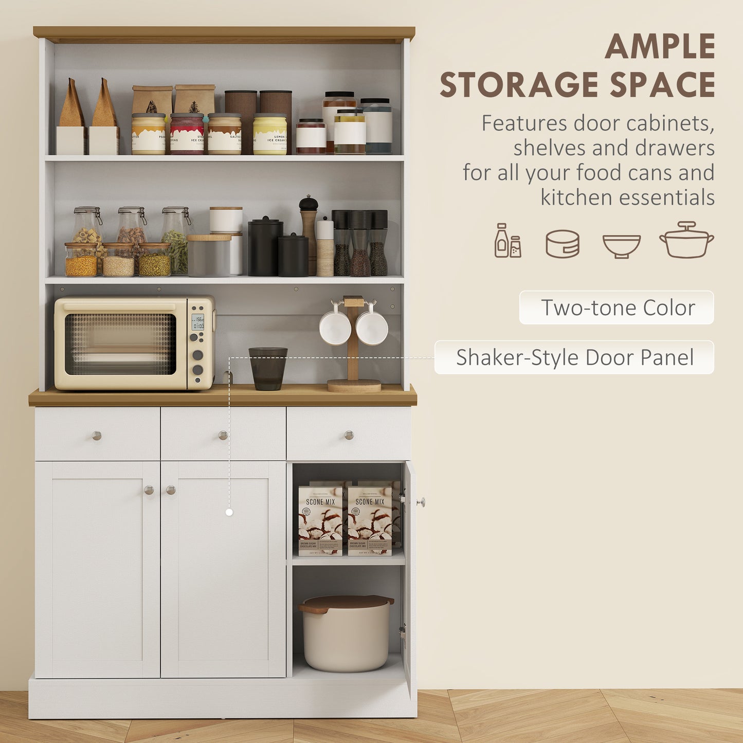 HOMCOM Kitchen Pantry Buffet Server Hutch Storage Sideboard Bookcase with Drawers & Cabinets for Living Room Cabinet Console