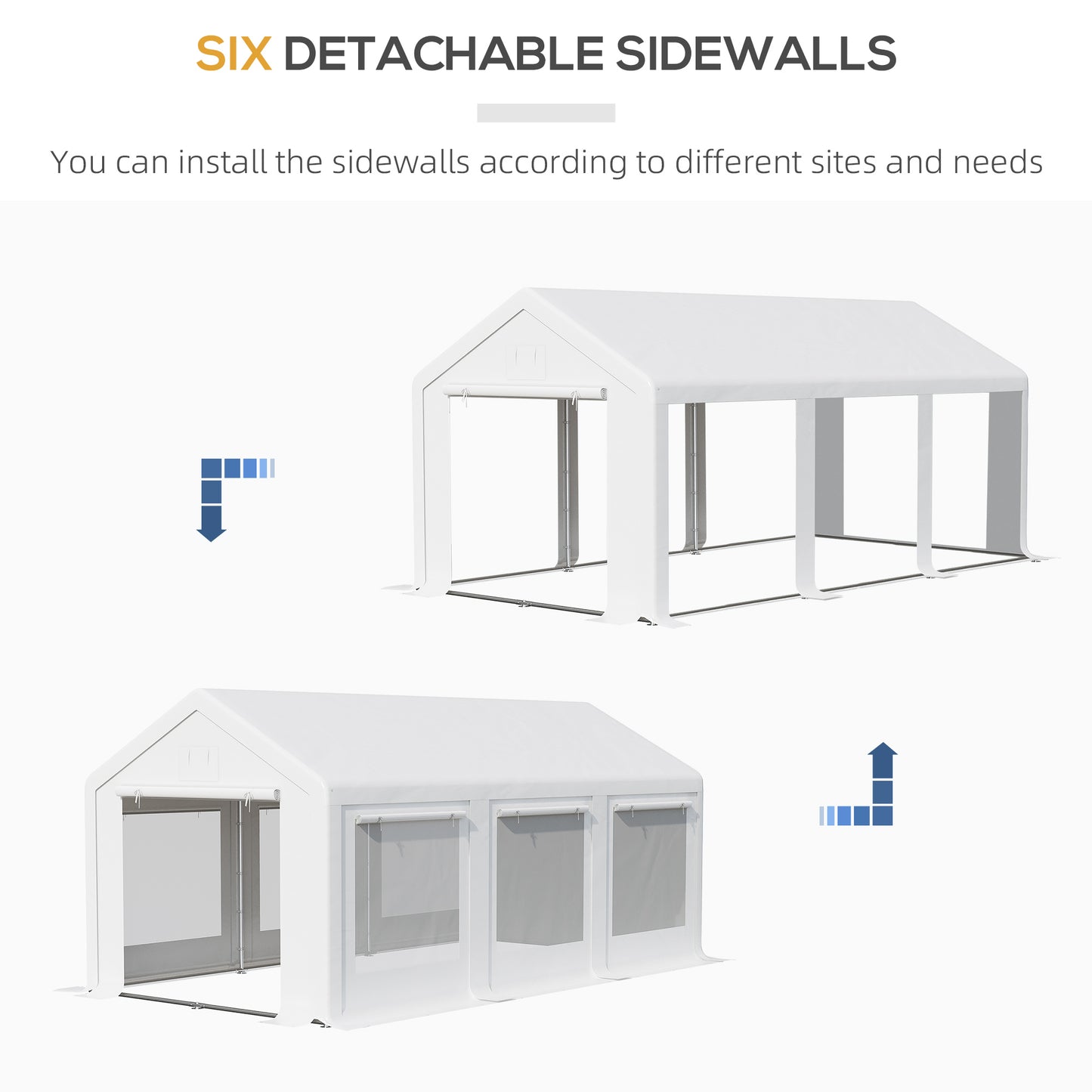 Outsunny 20’ x 10’ Heavy Duty Party Tent Outdoor Carport Canopy Shelter Gazobo with Sidewall, Zipper Door and Windows, White