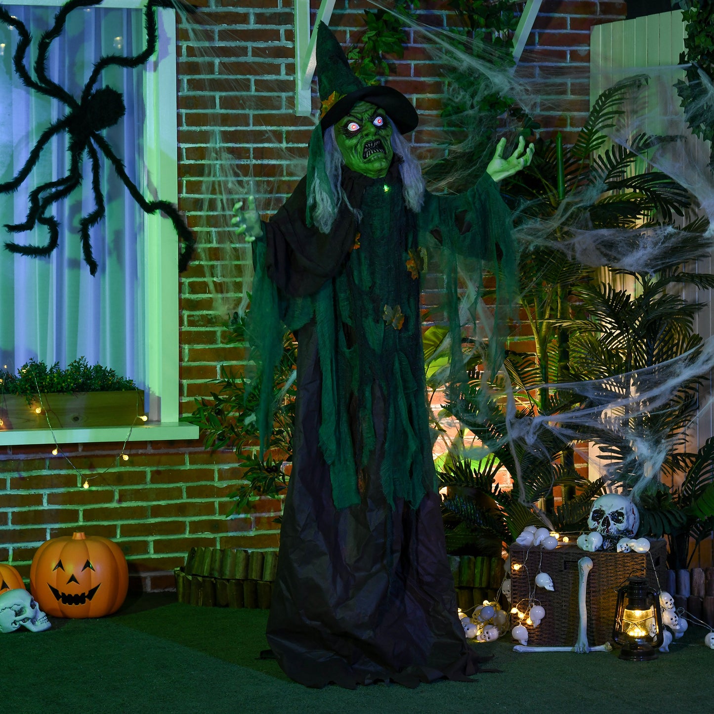 HOMCOM 72 Inch/6ft Life Size Outdoor Halloween Decoration Witch, Animated Prop Decor with Sound and Motion Activated, Light Up Eyes, Creepy Sound