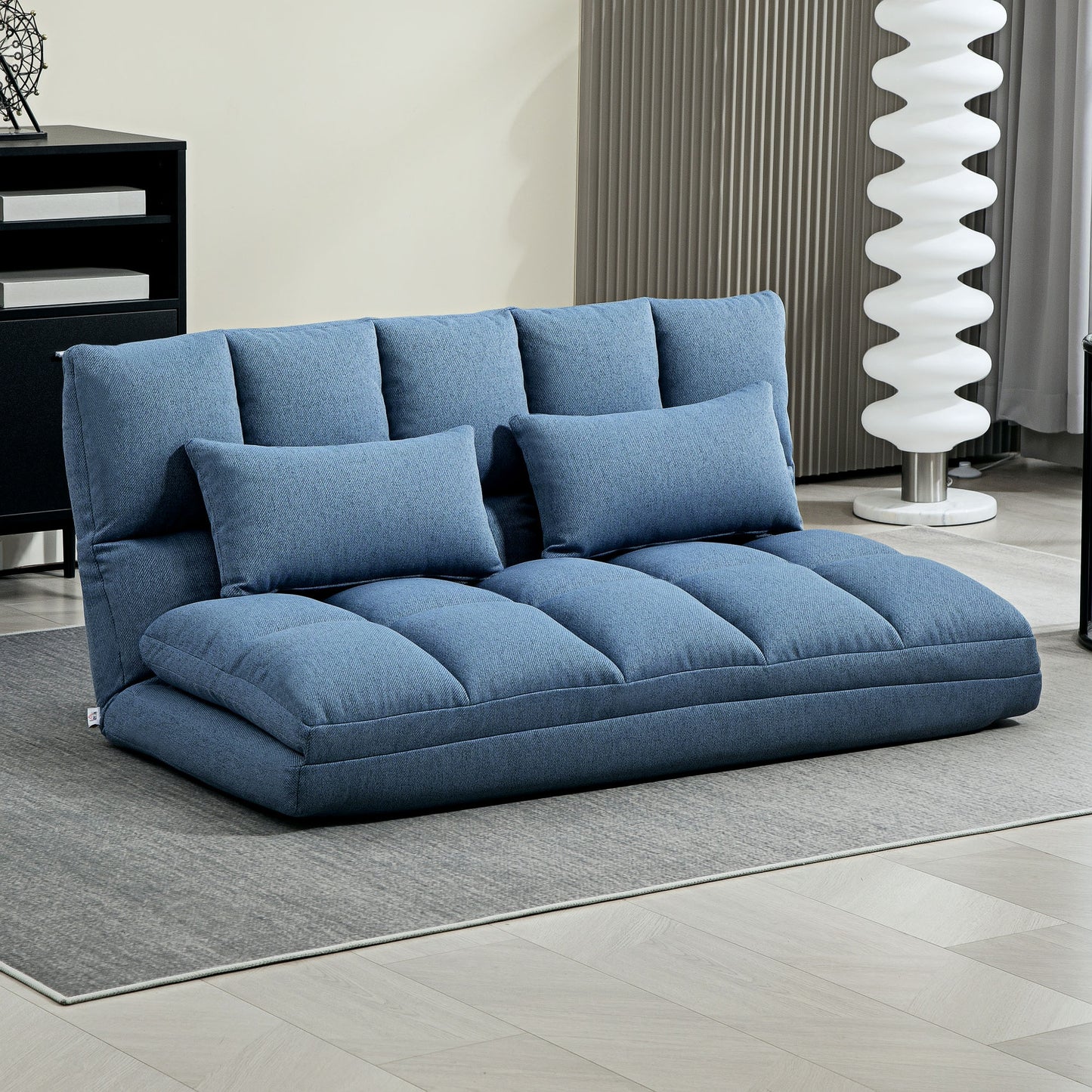 HOMCOM 51" Folding Floor Sofa, Foldable 2-Seater Lazy Sofa Sleeper Bed, Adjustable Linen Floor Couch with 9-position Backrest, 2 Pillows and Wide Seat for Living Room, Grey