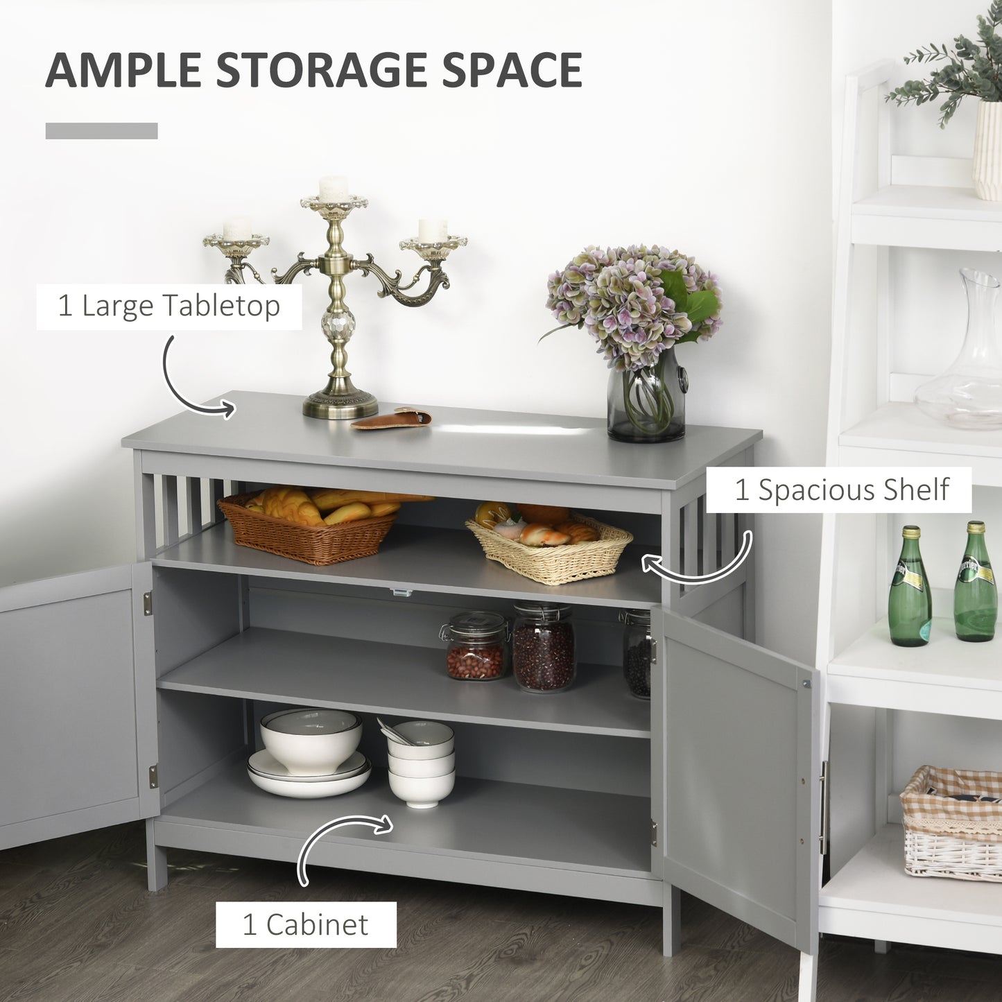 HOMCOM Wooden Console Table with Open Shelf and 2 layers Cabinet Kitchen Furniture