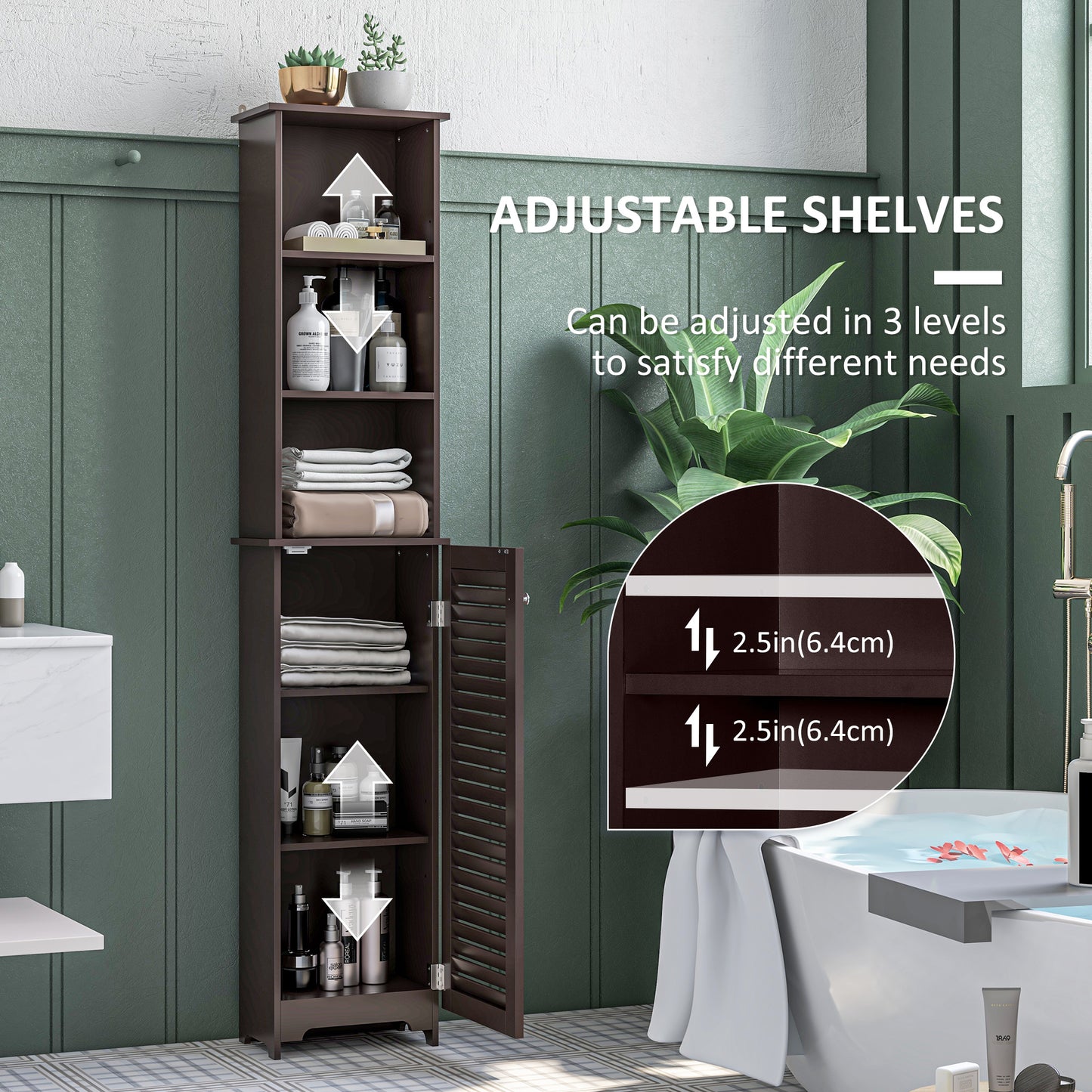 HOMCOM Tall Bathroom Storage Cabinet, Freestanding Linen Tower with 3-Tier Open Adjustable Shelf, White