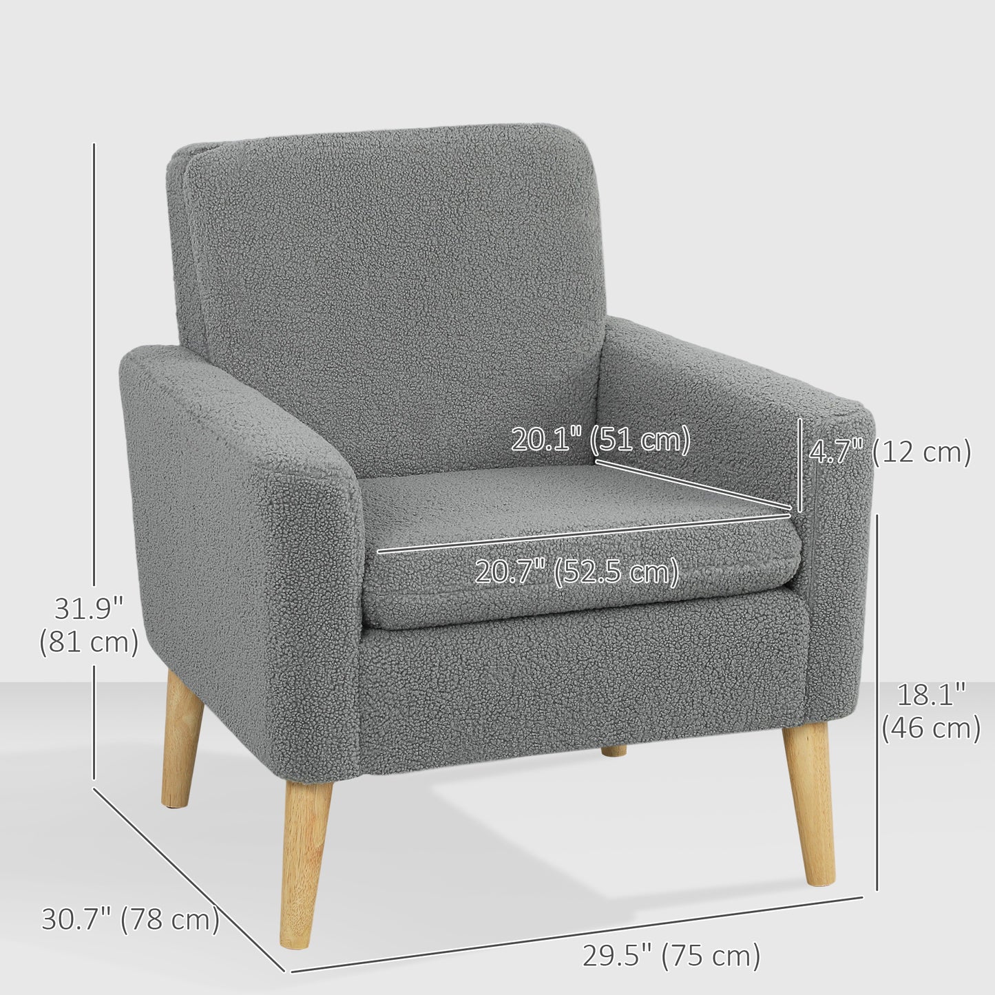 HOMCOM Fabric Accent Chair, Modern Upholstered Armchair with Wood Legs and Wide Padded Seat, Cream White