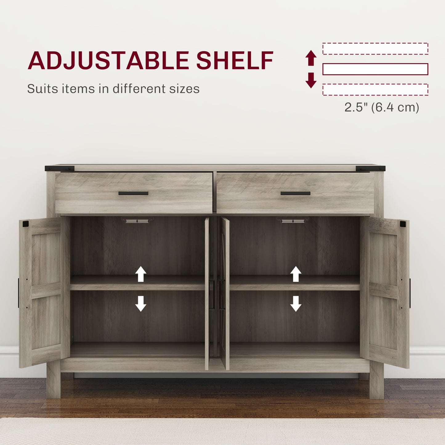HOMCOM Farmhouse Buffet Cabinet Sideboard with 1 Drawer, 1 Storage Cabinet and Adjustable Shelf, White