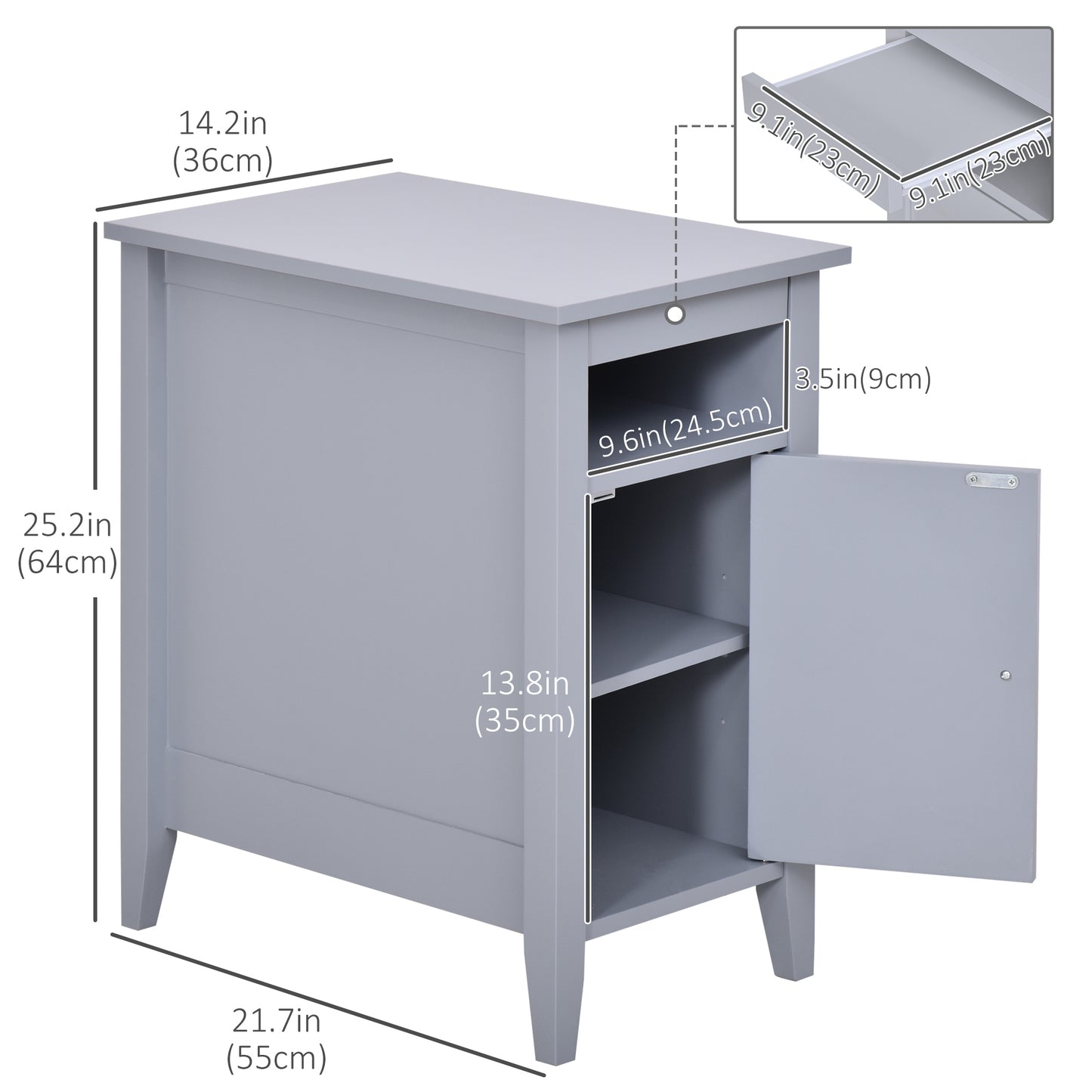 HOMCOM Wooden3-Tier Modern Nightstand with Pullout Shelf, Adjustable Open Shelf, and Door Cabinet, White