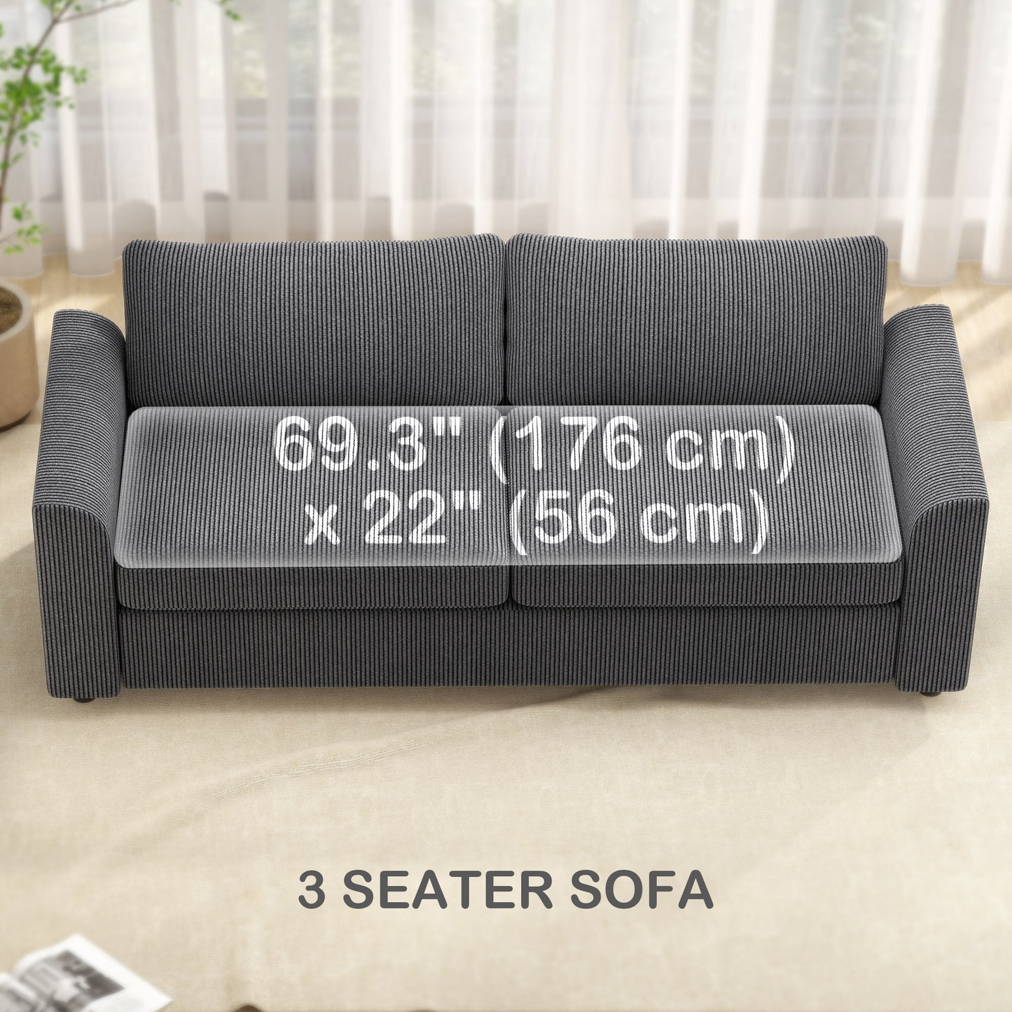 HOMCOM 3 Seater Sofa, 83.5" Modern Upholstered Couch with Pocket Spring and 2 Scatter Cushions for Living Room, Cream White