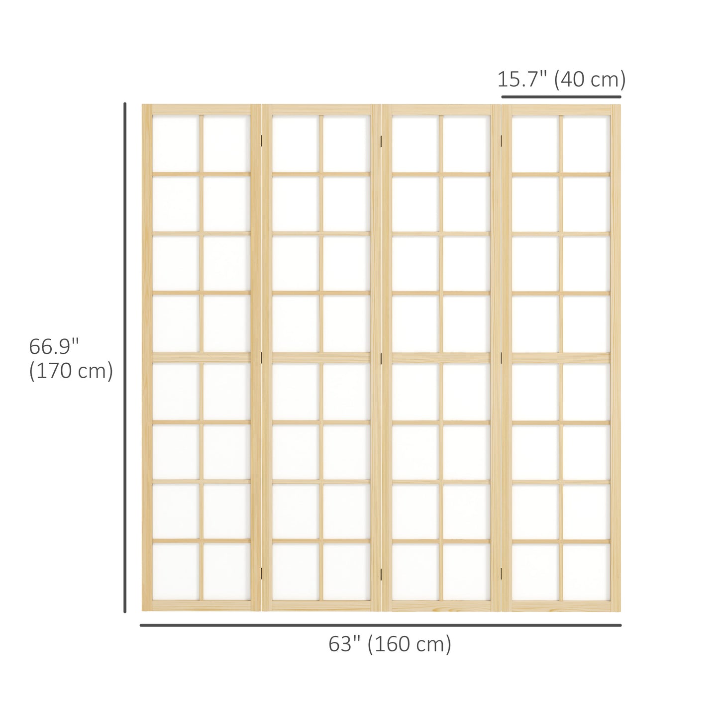 HOMCOM 4 Panel Room Divider, 5.6 ft Folding Wall Divider Room Partition for Home Office, Bedroom, Living Room