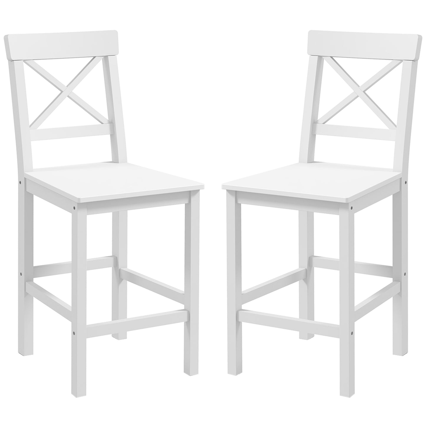 HOMCOM Counter Height Stools Set of 2, Farmhouse Bar Stools with Backs, Solid Wood Counter Stools for Kitchen Island