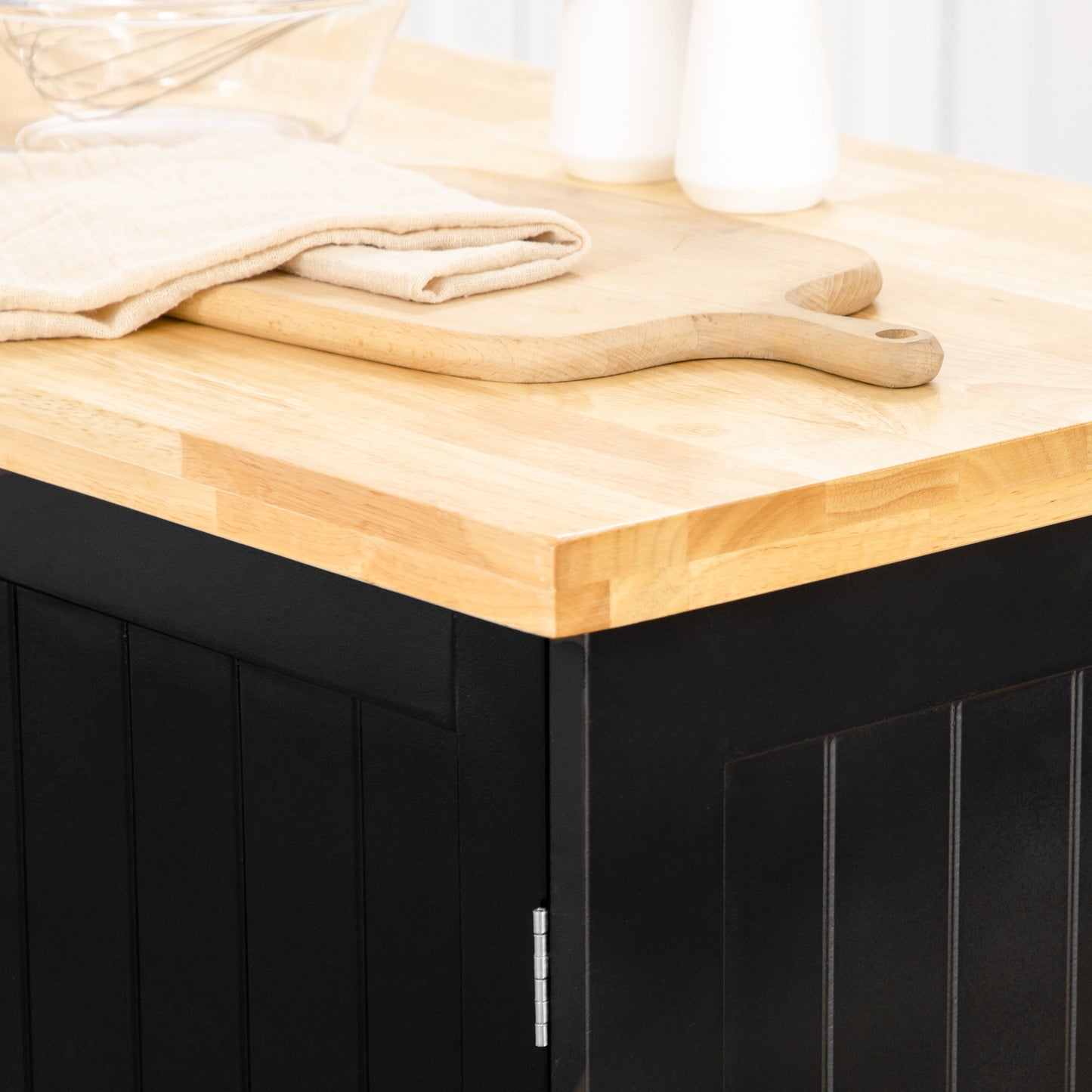 HOMCOM Rolling Kitchen Island with Storage, Utility Kitchen Island Cart with Drawer, Cabinets, Towel Rack and Rubber Wood Top