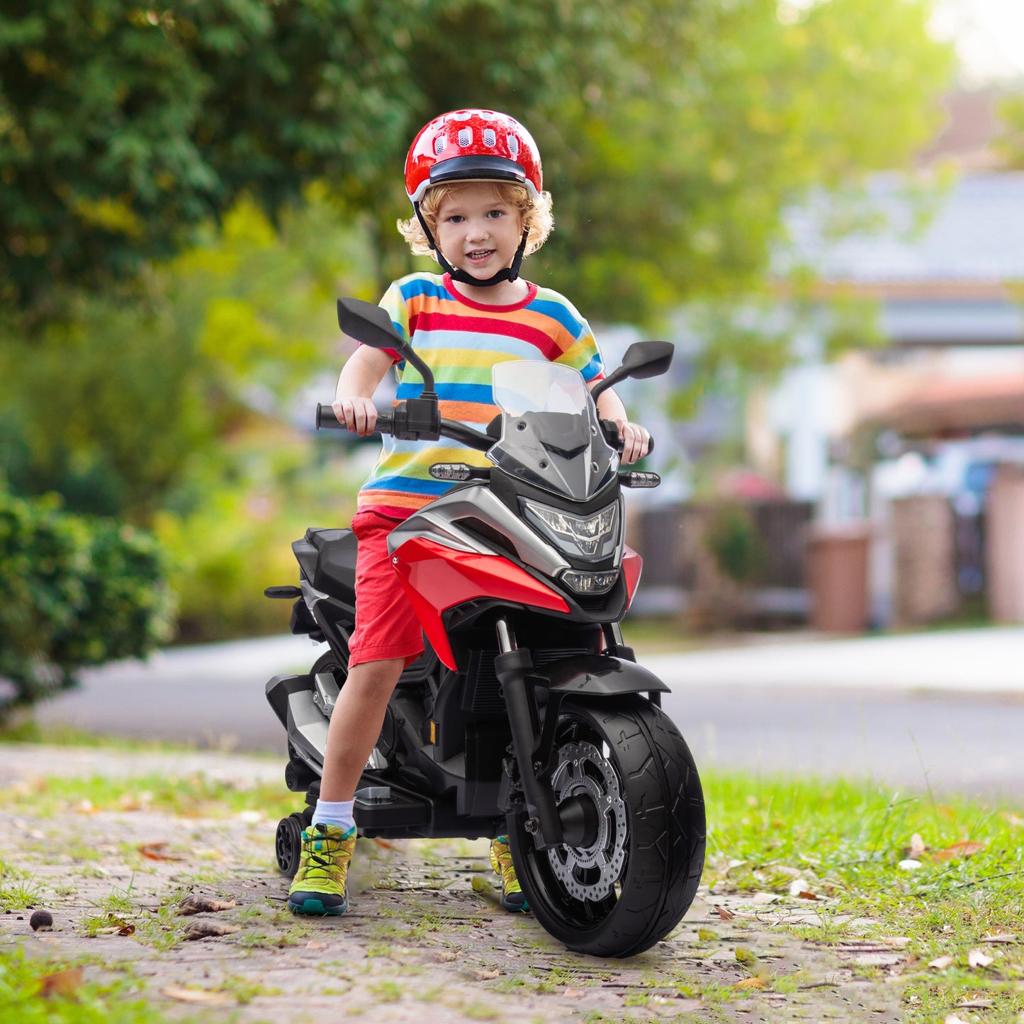 Qaba Honda Licensed 12V Ride on Motorbike for Kids with Headlights Music Training Wheels, for 3-6 Years, Blue