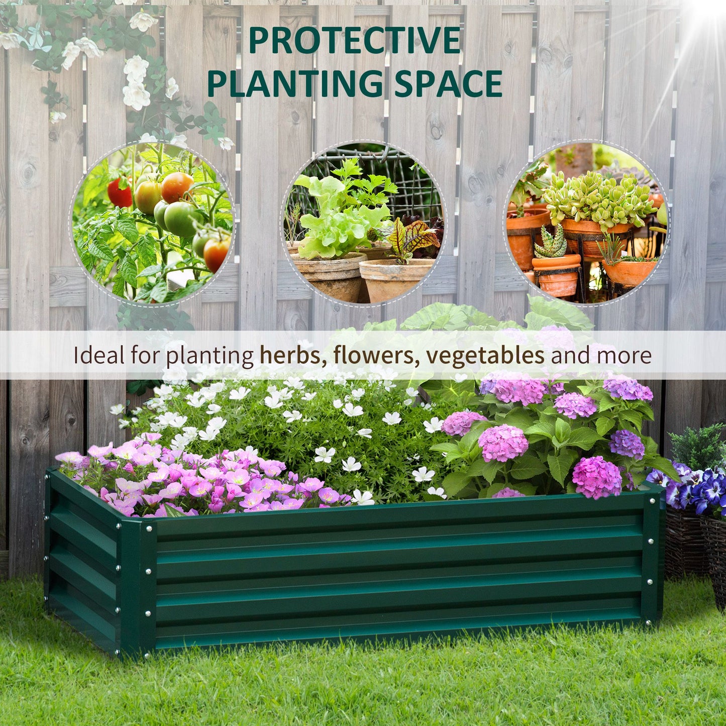 Outsunny Galvanized Raised Garden Bed, Outdoor Planter Box for Vegetables, Flowers, Herbs, 4' x 2' x 1', Grey