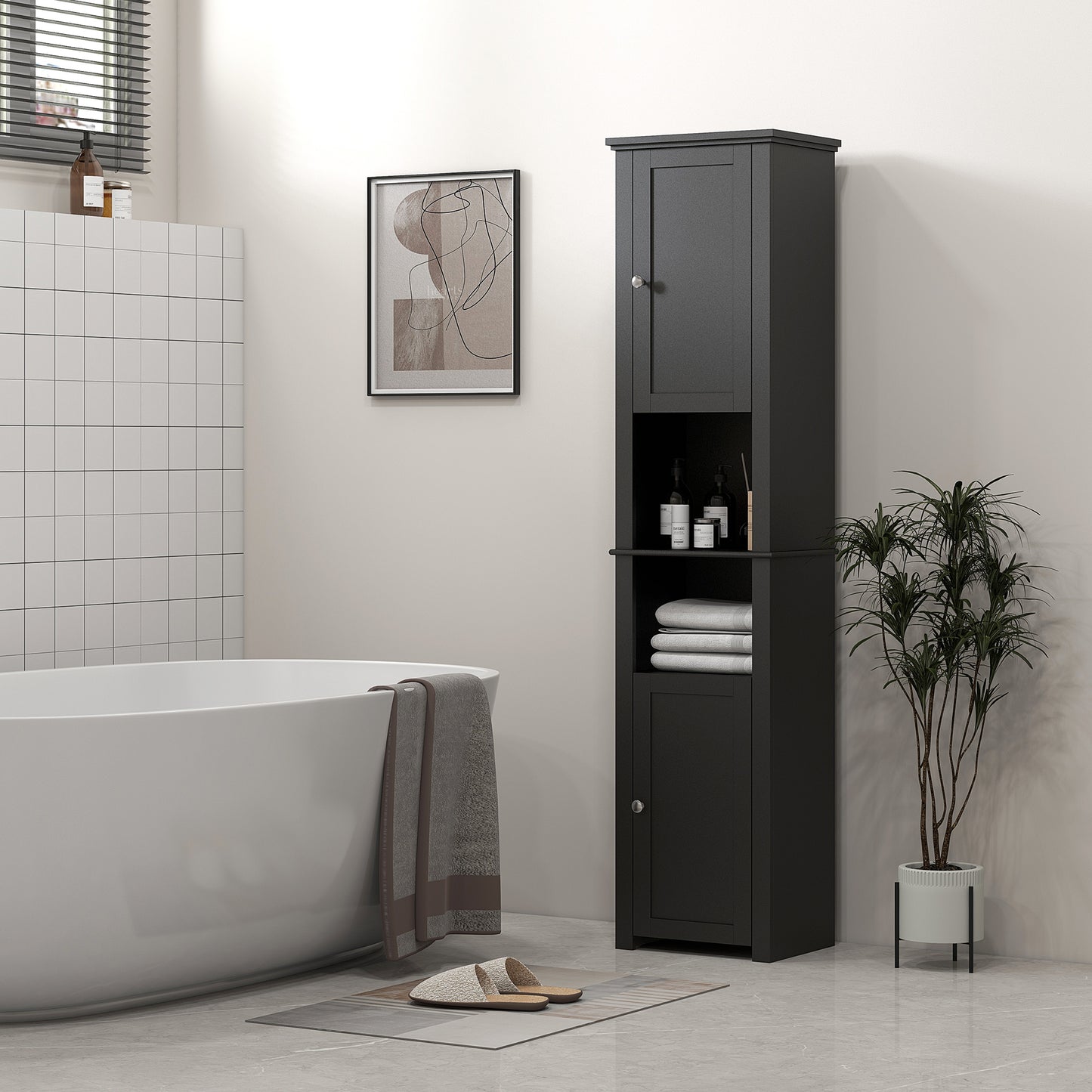 HOMCOM Tall Medicine Cabinet, Freestanding Bathroom Storage Cabinet with Shelves and 2 Cupboards, Bathroom Organizer, White