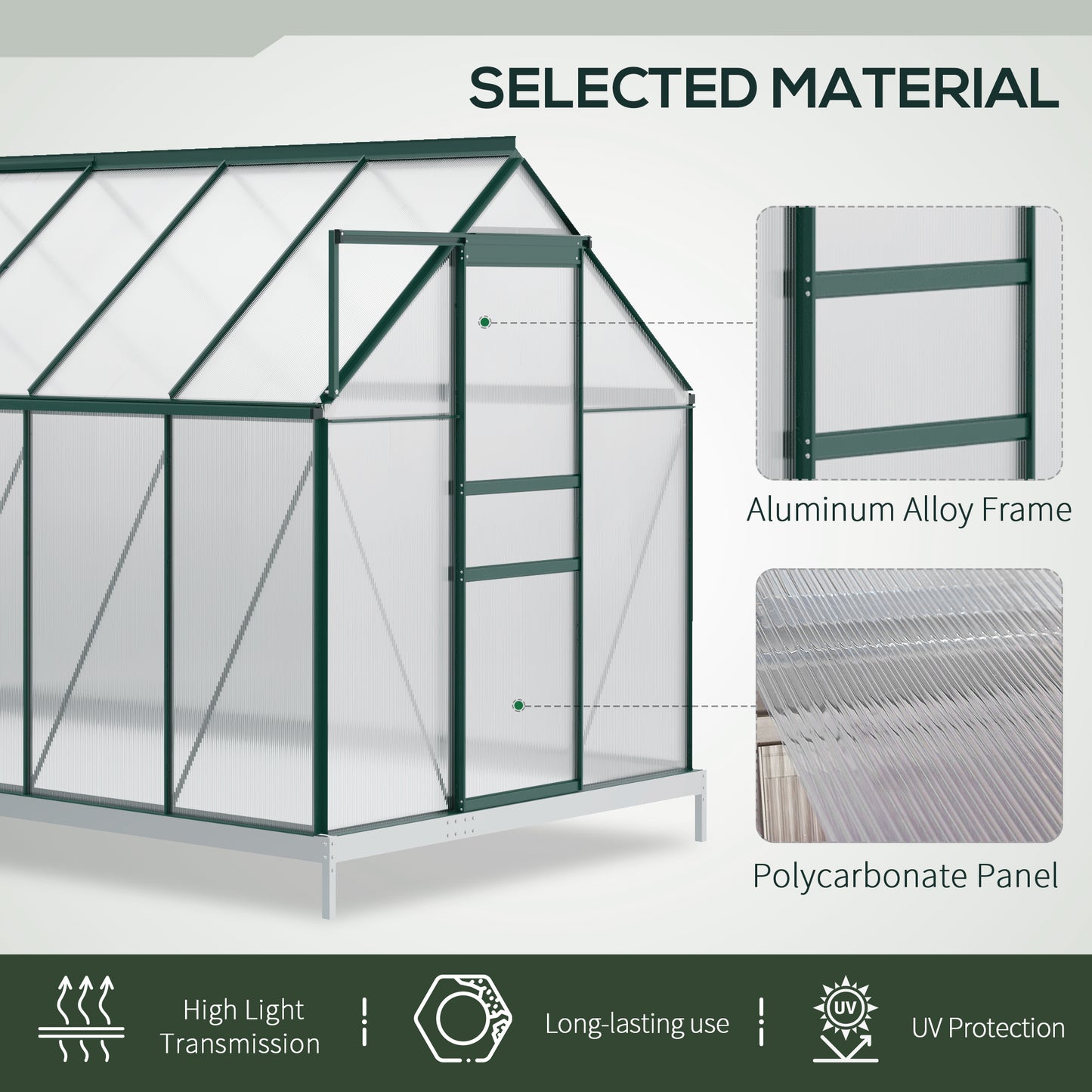 Outsunny 6' x 12' x 6.5' Walk-in Greenhouse, Polycarbonate Greenhouse with Adjustable Roof Vent, Base, Sliding Door, Clear