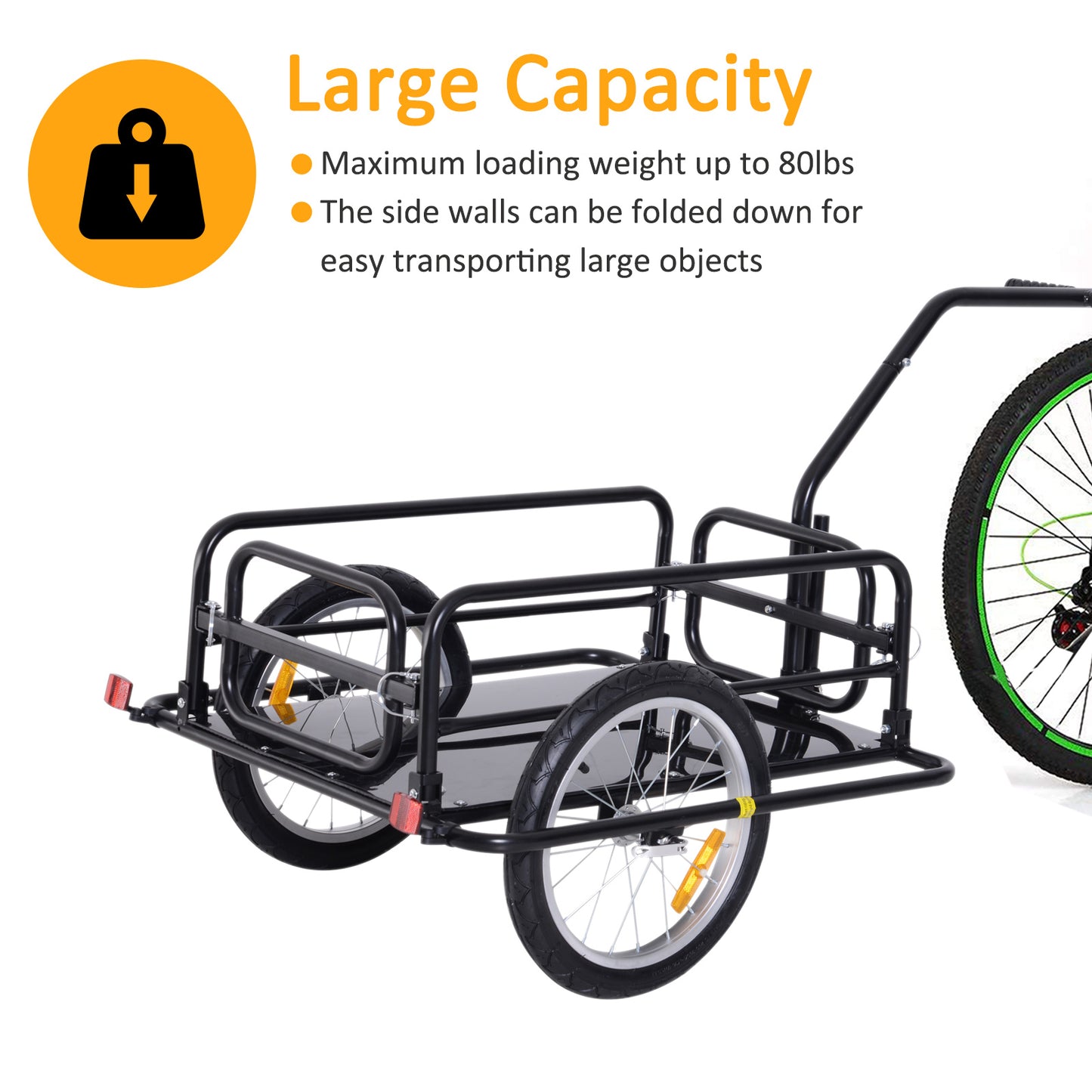 Aosom Folding Bicycle Cargo Trailer Utility Bike Cart Carrier Garden Patio Tool with Hitch Black
