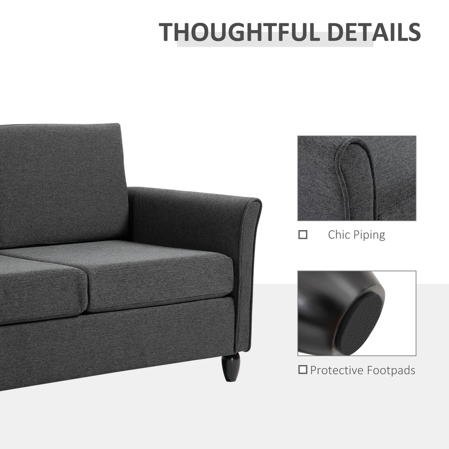 HOMCOM 2-Seat Sofa Two-Seater Couch with Armrests and Wood Legs for Living Room, Bedroom, Dark Grey