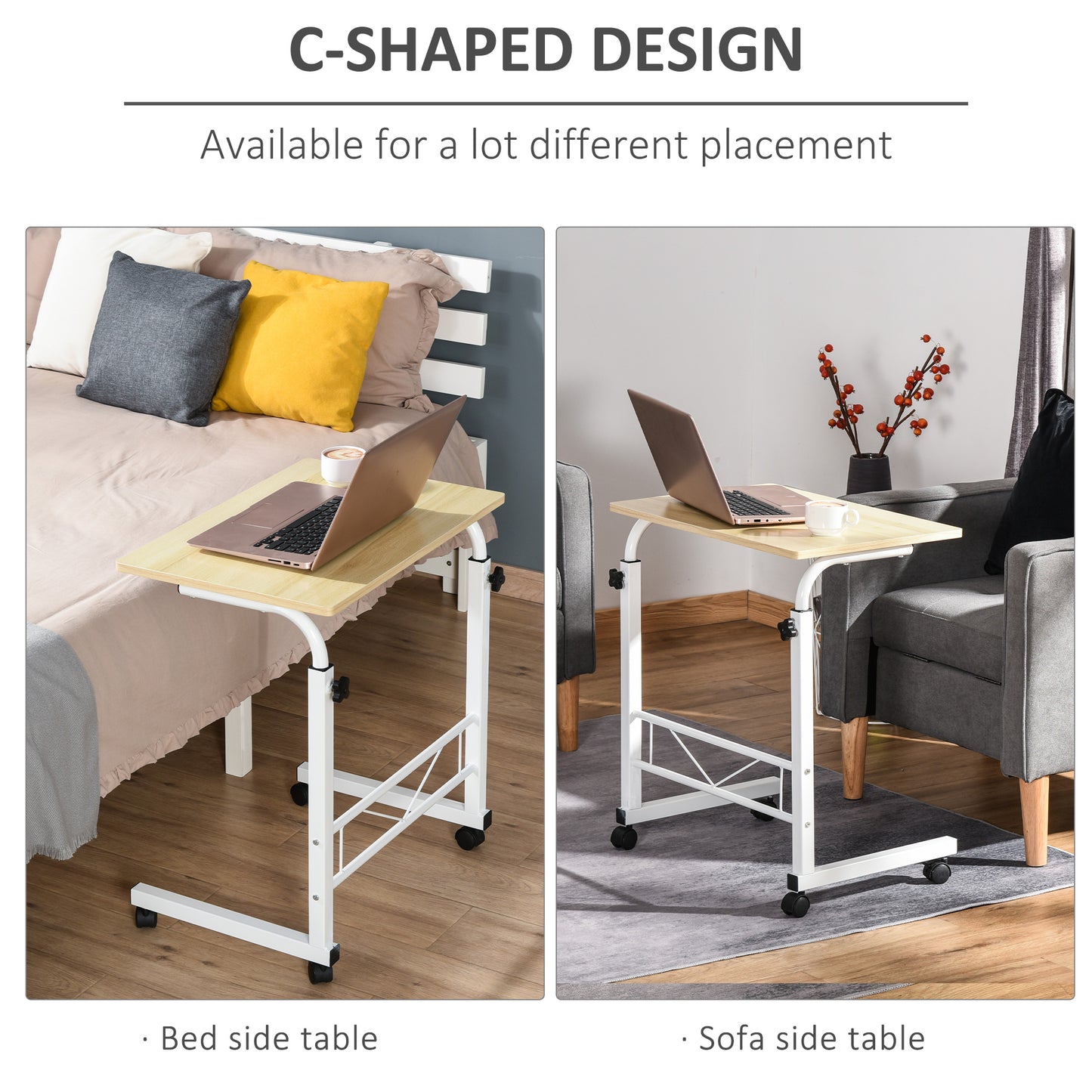 HOMCOM Mobile Standing Desk with Adjustable Height, 23.5 inch Stand Up Desk with Wheels, Natural Wood