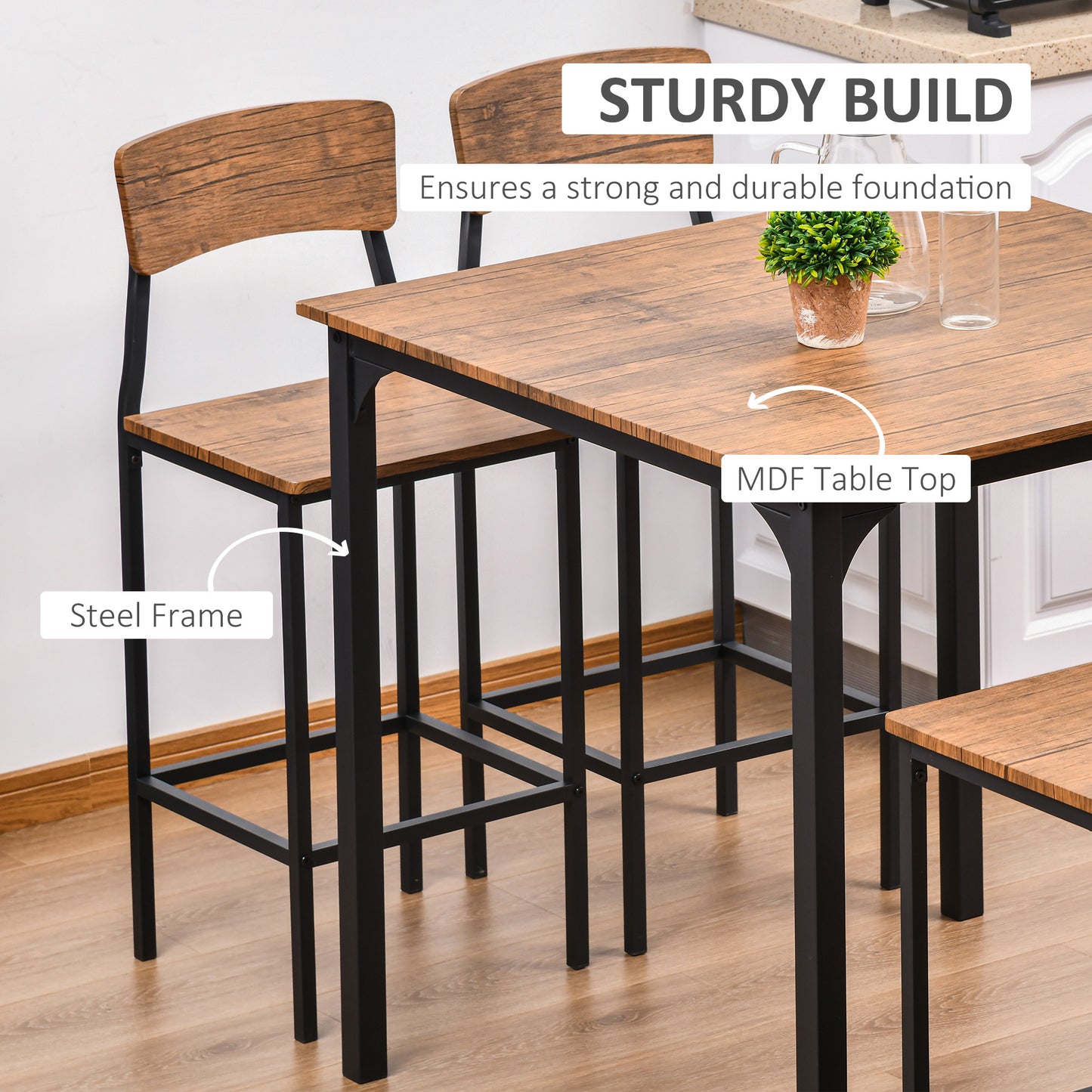 HOMCOM 5-Piece Counter Height Bar Table and Chairs, Square Dining Table and Chairs Set for 4, Industrial Pub Table and Chairs