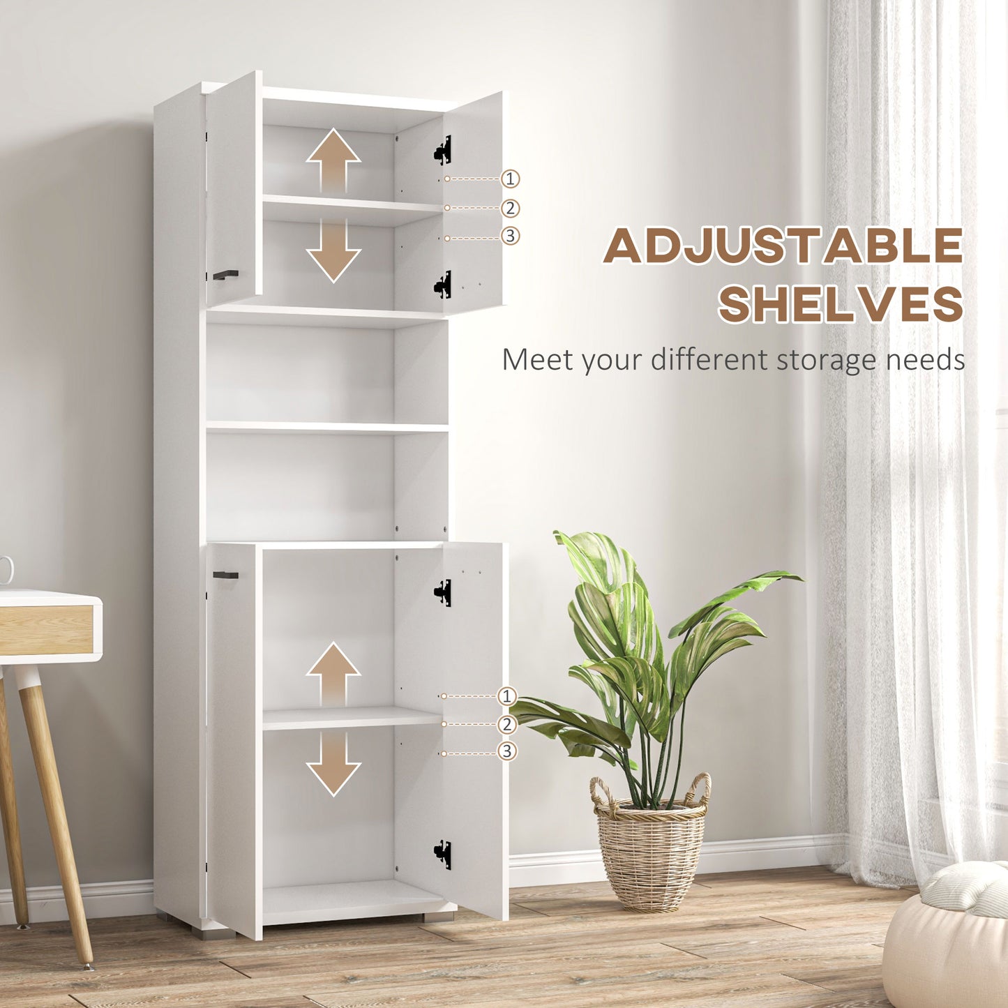 kleankin Bathroom Cabinet, Freestanding Linen Cabinet with Open Shelves and Cupboards, 23.6"x13.2"x72", White