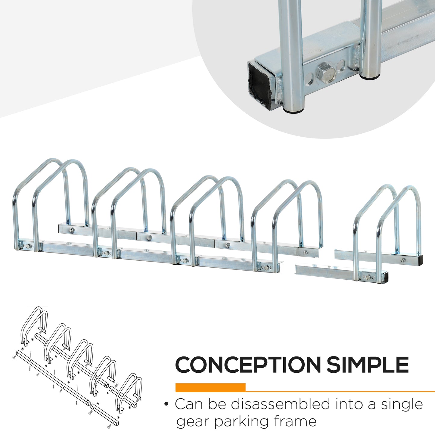 HOMCOM 5-Bike Bicycle Floor Parking Rack Cycling Storage Stand Ground Mount Garage Organizer for Indoor and Outdoor Use Silver