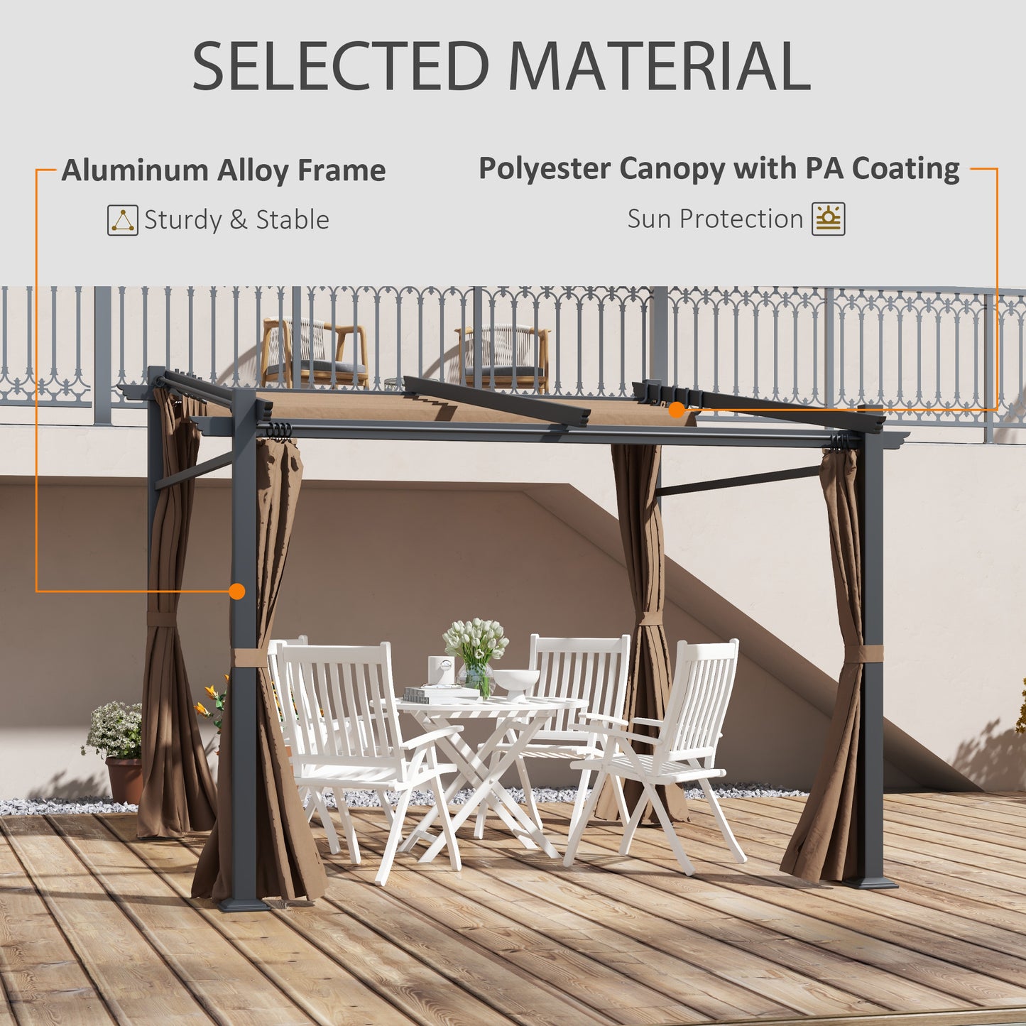 Outsunny Metal Pergola with Sliding Roof Canopy, Retractable Pergola Canopy, 10' x 10', Dark Grey