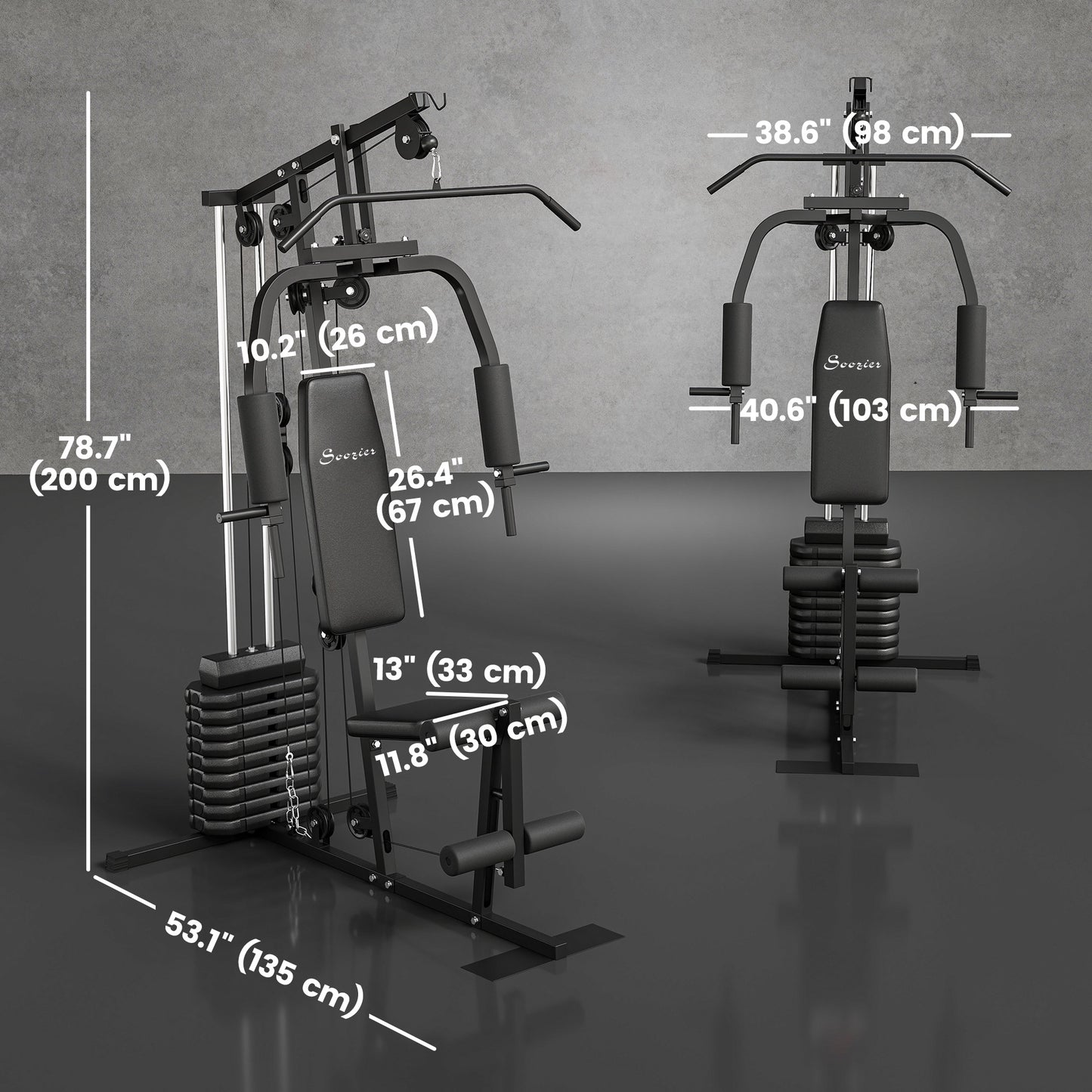 Soozier Multi-Exercise Home Gym Station with 99lbs Weight Stack, for Full Body Workout