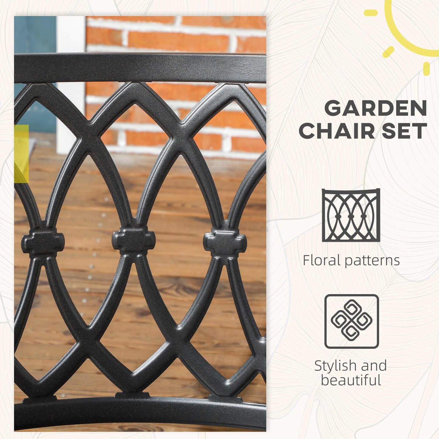 Outsunny 2 PCs Dining Chairs, Outdoor Armchairs, Stackable Design, Black