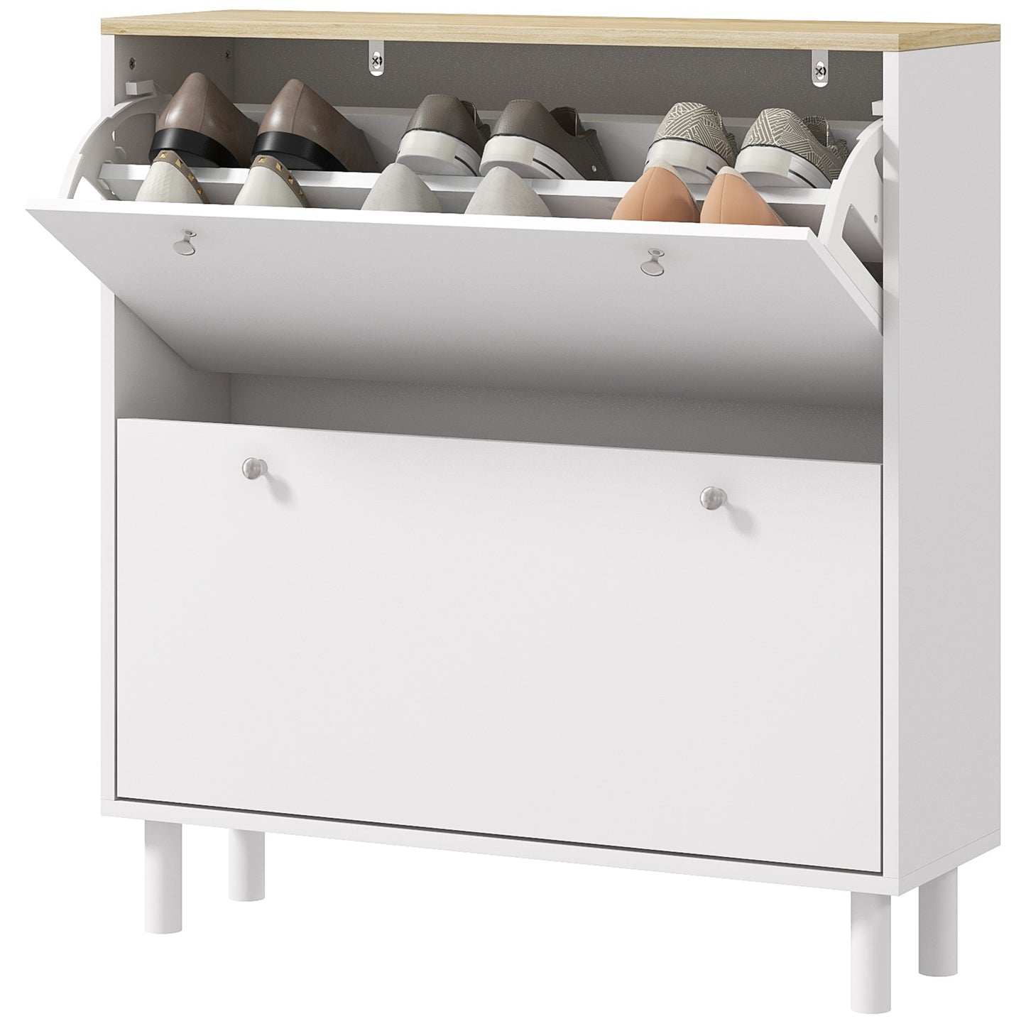 HOMCOM 2 Drawers Shoe Storage Cabinet with Adjustable Shelves for 16 Pairs of Shoes, White