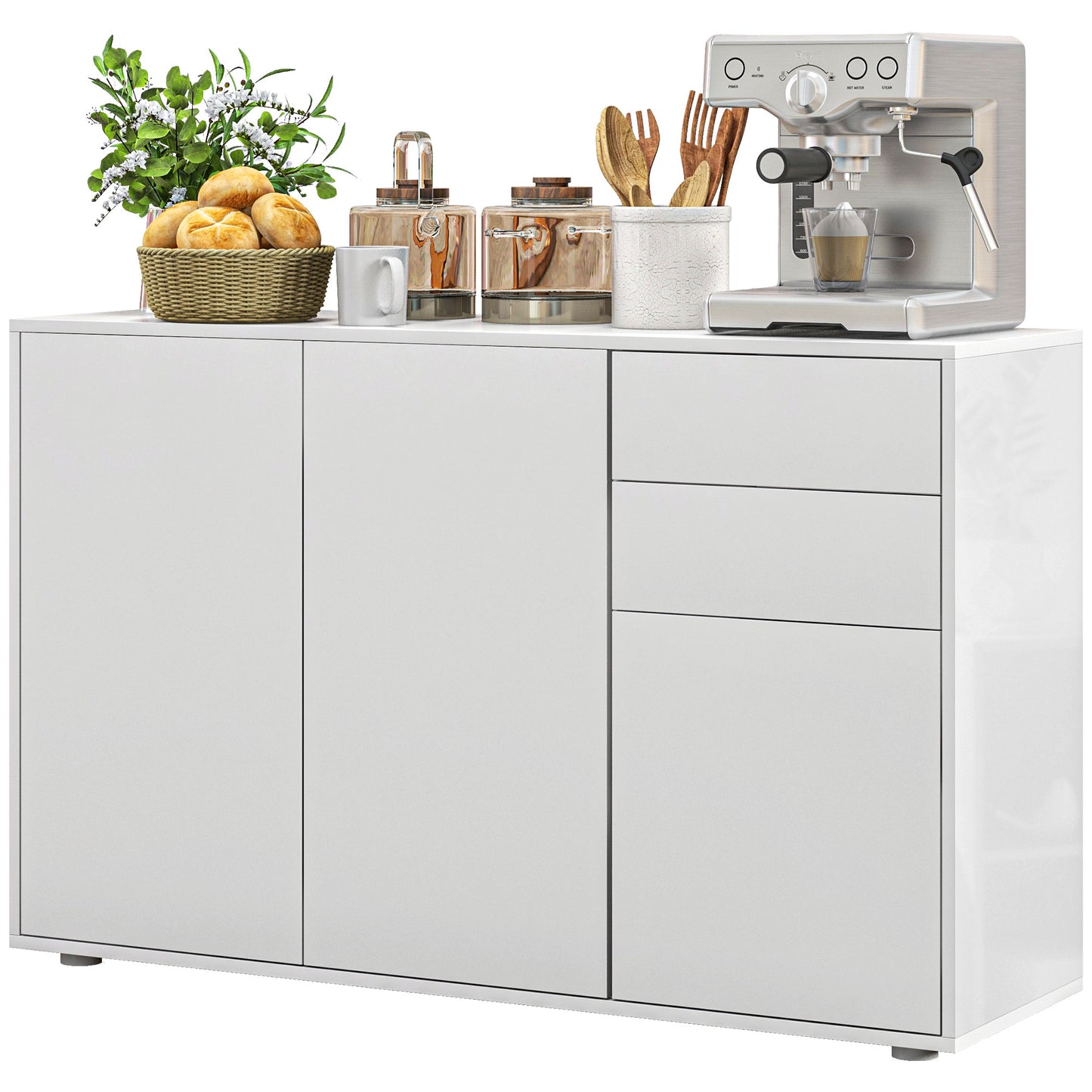 HOMCOM Kitchen Sideboard Storage Cabinet, Modern Coffee Bar with Push-Open Design and 2 Drawers for Living Room, Black