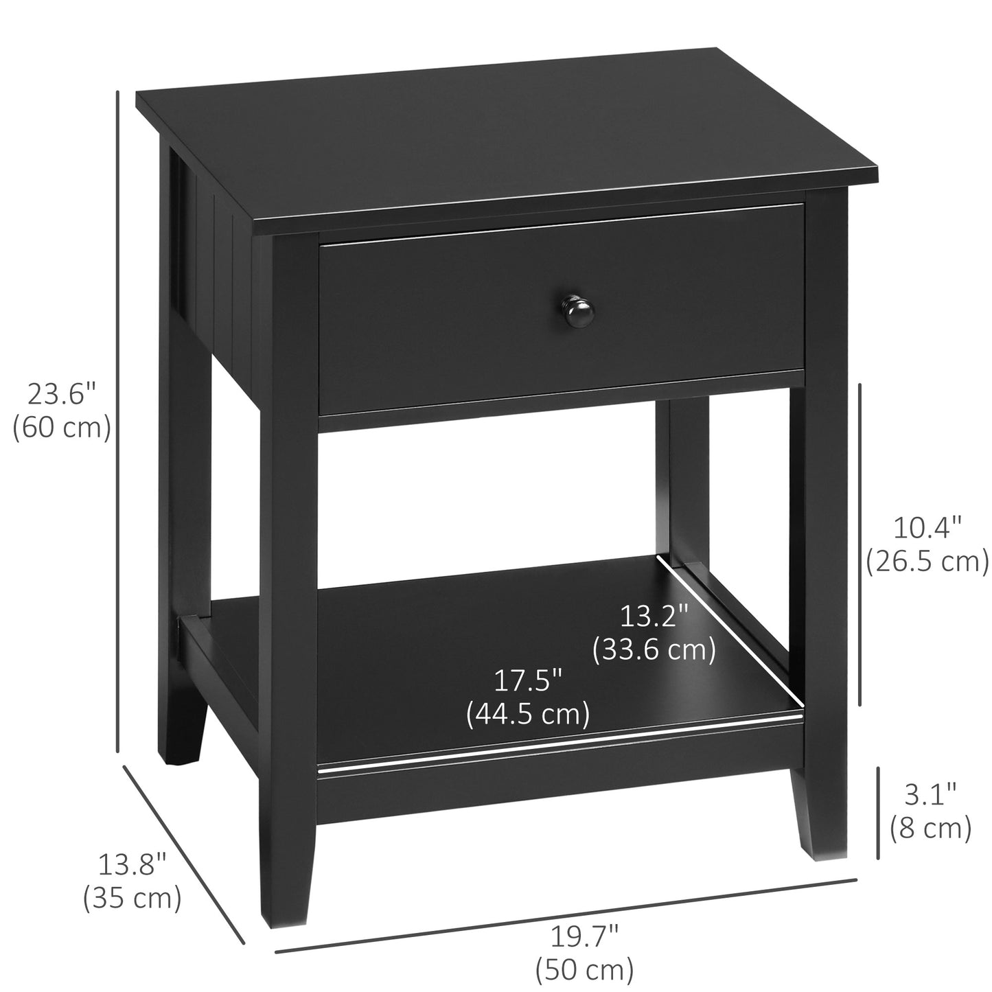 HOMCOM Modern Style Nightstand, Small End Table with Drawer and Storage Shelf for Bedroom, Living Room, White