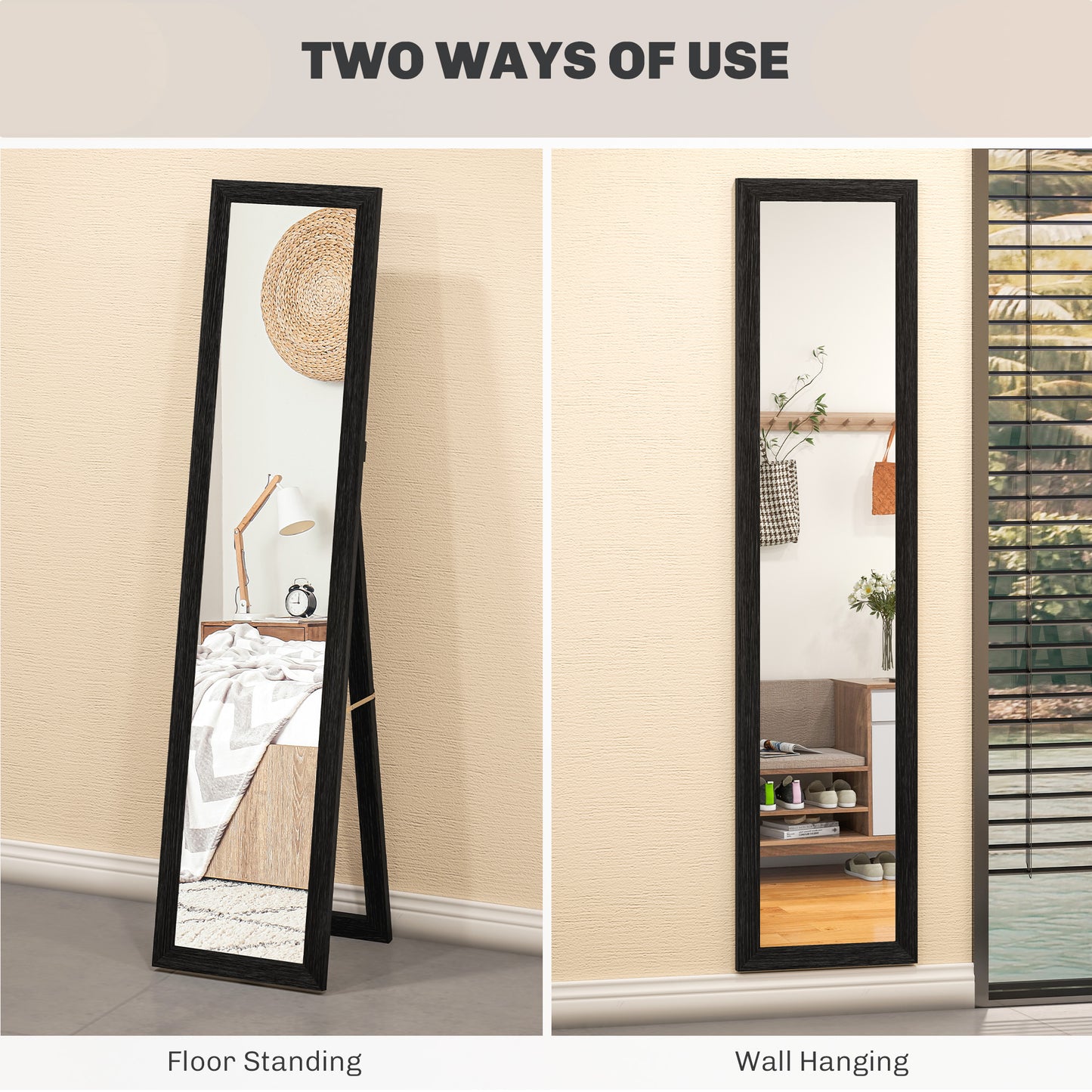 HOMCOM 15" x 62" Full Length Mirror for Bedroom, Free Standing Dressing Mirror, Wall Mirror for Living Room, Black