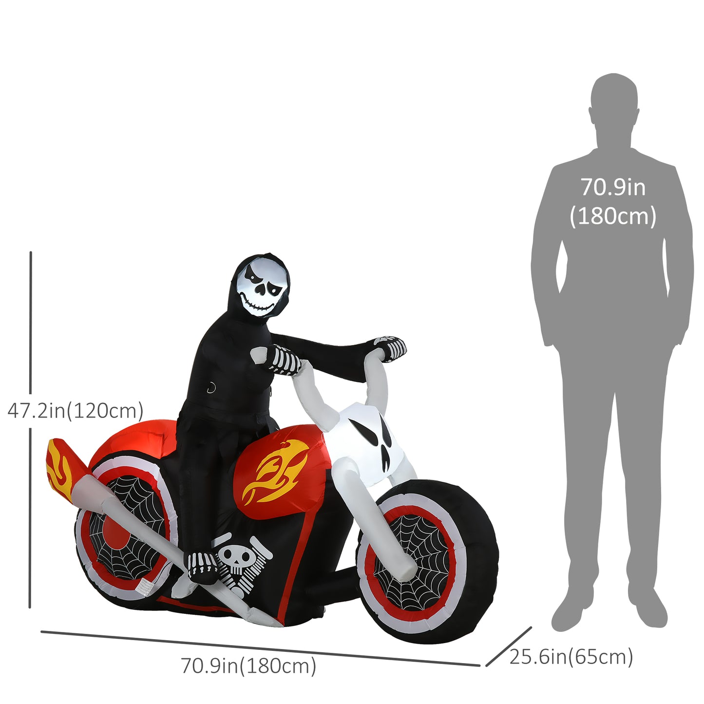 HOMCOM 6' Long Halloween Grim Reaper Flaming Motorcycle Outdoor LED Lighted Airblown Inflatable Decoration Holiday Seaon Garden Lawn Decor