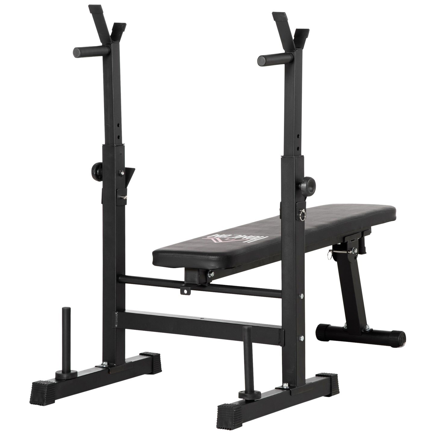 Soozier Adjustable Weight Bench, Foldable Bench Press with Barbell Rack and Dip Station for Home Gym, Strength Training Multiuse Workout Bench, Black and Grey