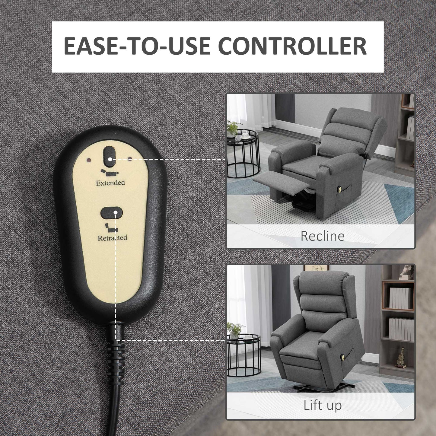 HOMCOM Lift Chair for Elderly, Power Chair Recliner with Footrest, Remote Control, Side Pockets for Living Room, Grey
