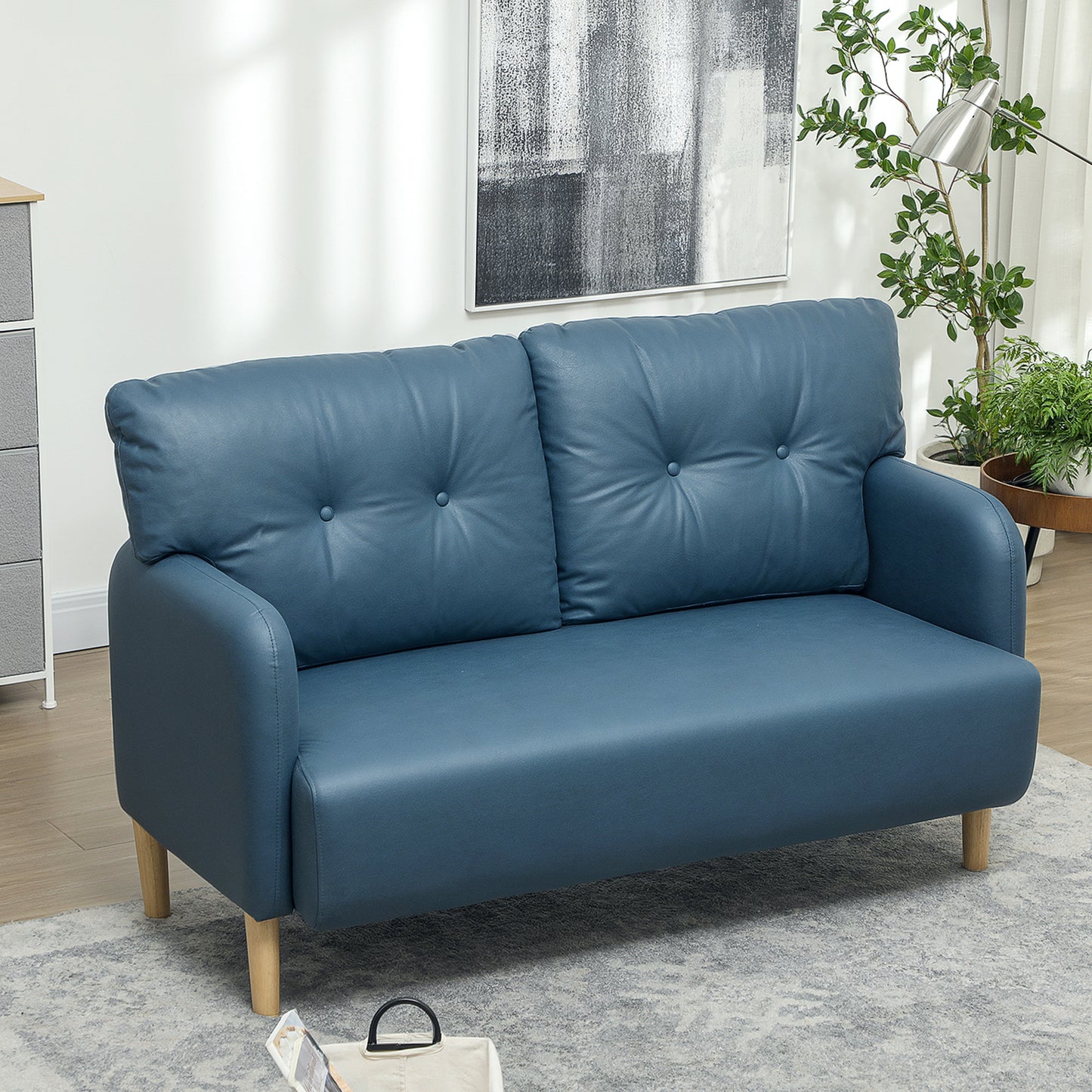 HOMCOM 58" 2 Seat Sofa, Modern Love Seats Furniture, Upholstered 2 Seater Couch, Solid Wood Frame, Beige