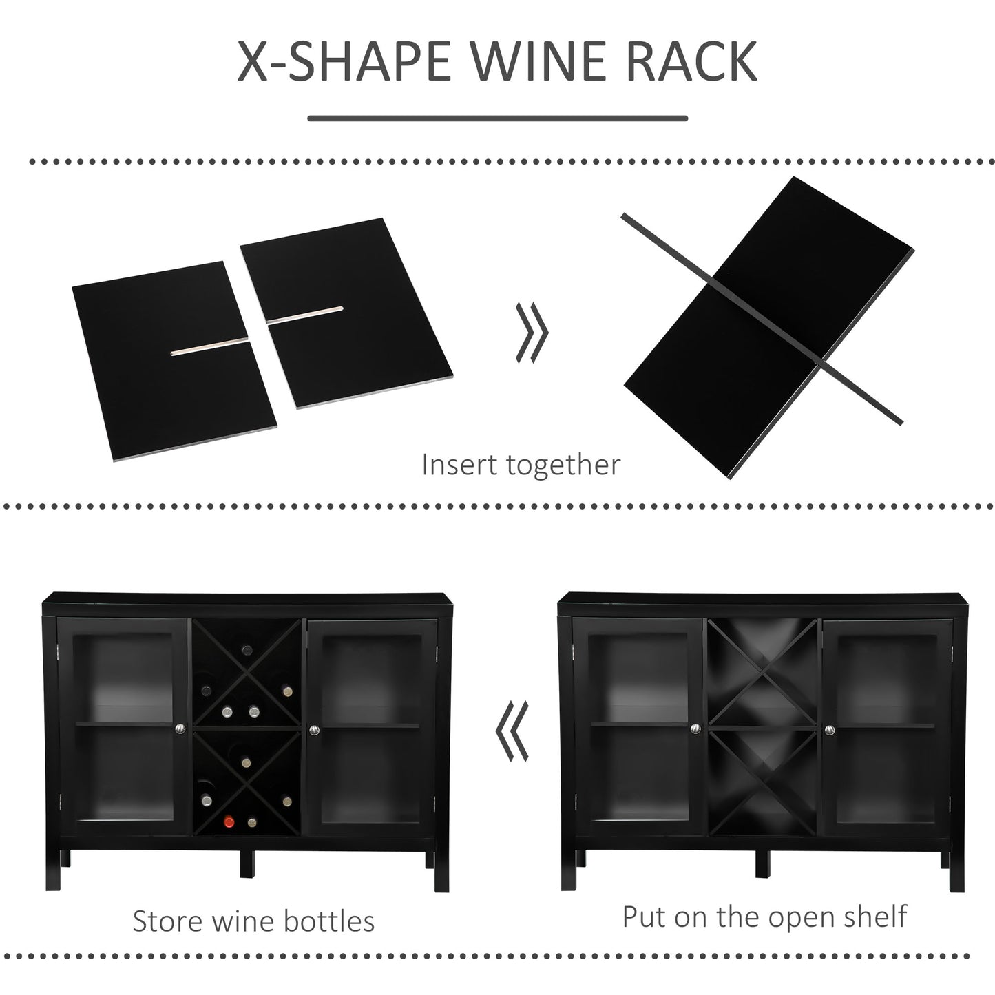 HOMCOM 30.25" Modern Kitchen Sideboard, Buffet Cabinet with Removable Wine Rack, Tempered Glass Door Cabinet and Adjustable Shelves for Living Room, Kitchen, Entryway, Black