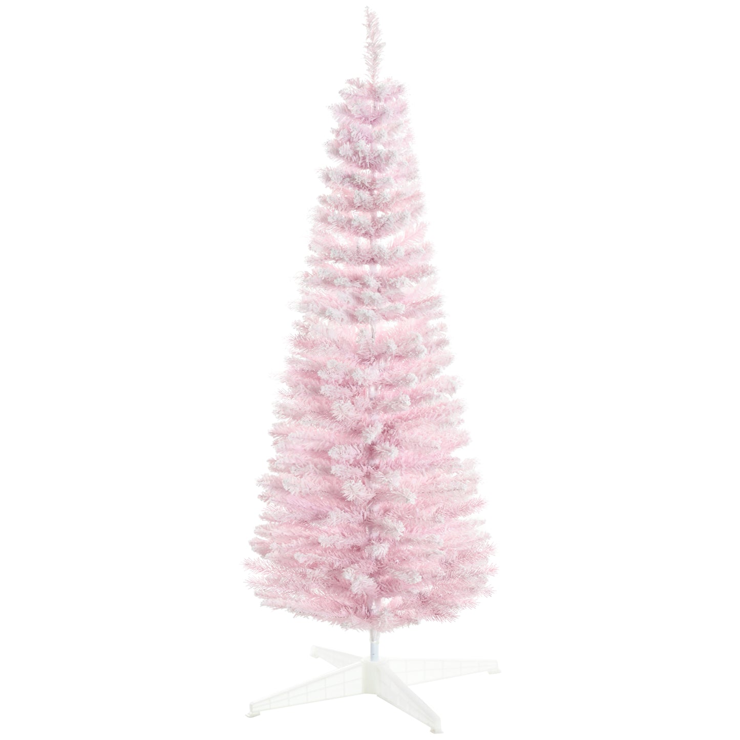 HOMCOM 6ft Flocked Christmas Tree, Pencil Artificial Christmas Tree with Realistic Branches, Pink