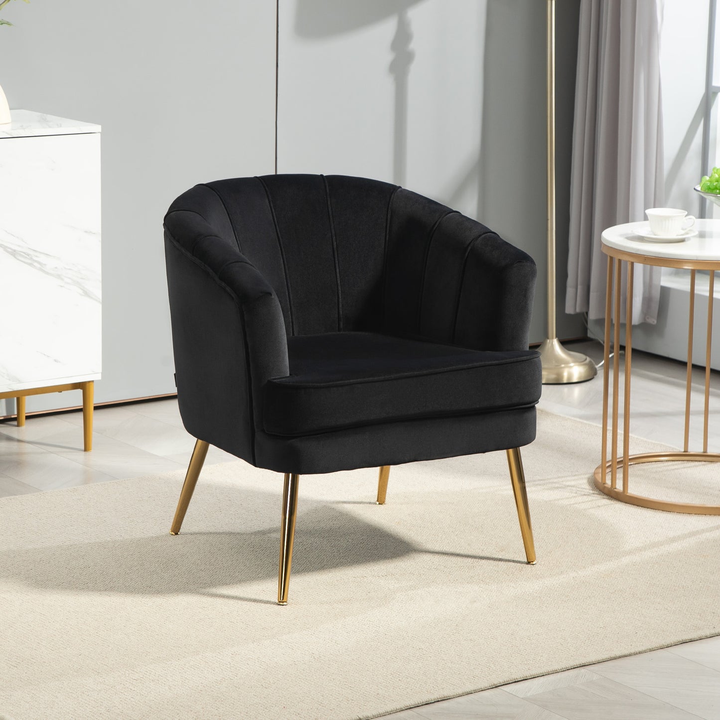 HOMCOM Fabric Armchair, Modern Accent Chair with Gold Metal Legs for Living Room, Bedroom, Home Office, Grey