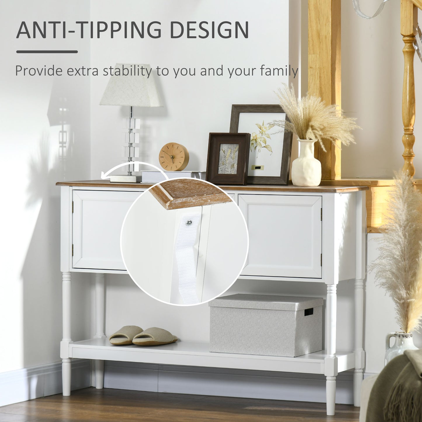 HOMCOM Vintage Console Table with 2 Drawers and Cabinets, Retro Sofa Table for Entryway, Living Room and Bedroom, White