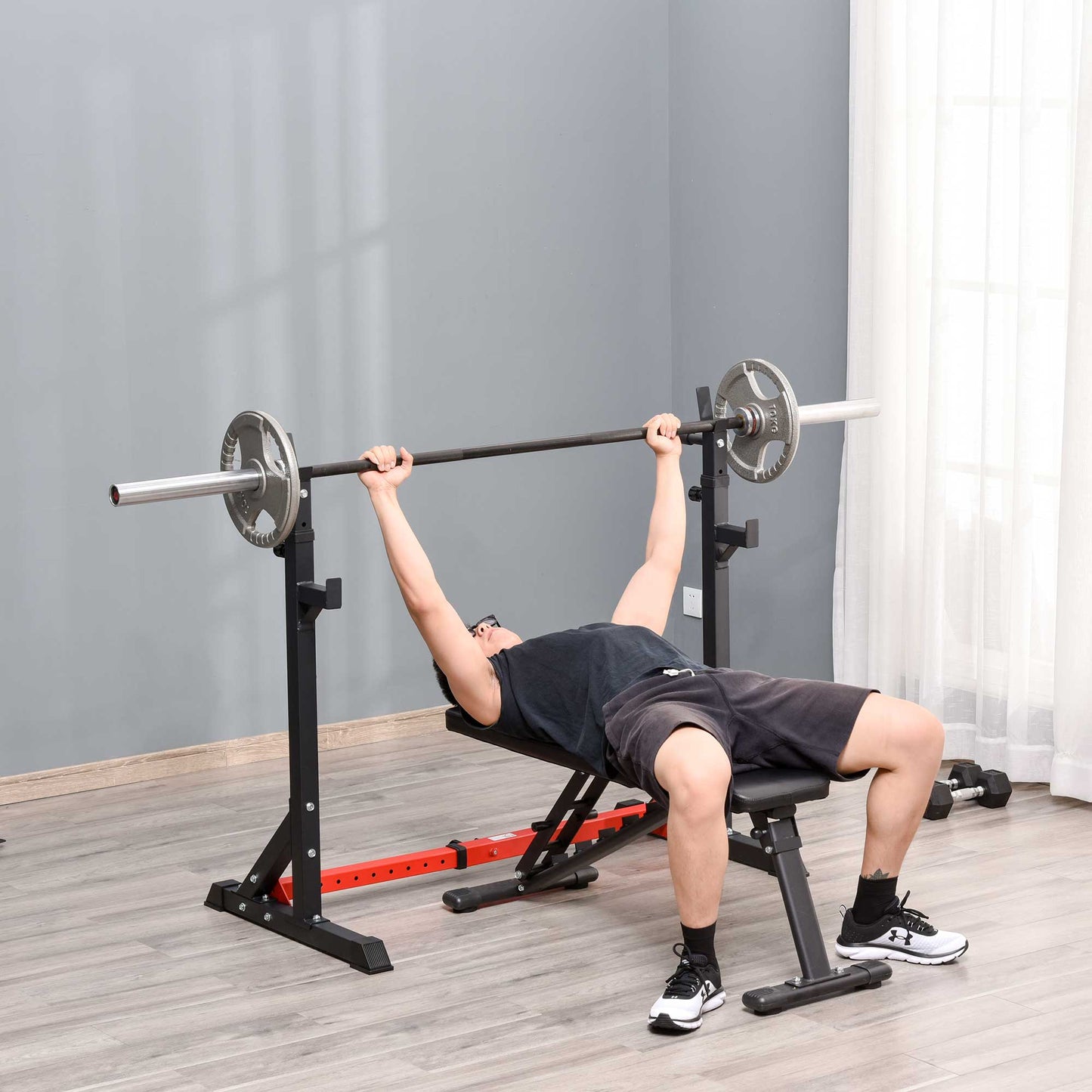 Soozier 2-Piece Barbell Rack, 53.5"-69.3" Height Adjustable Squat Rack Bench Press Rack, 440LBS Capacity