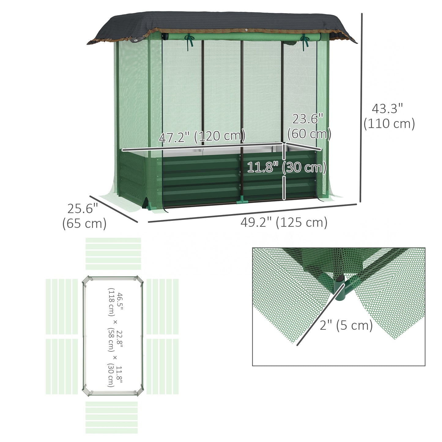 Outsunny Galvanized Steel Planter Box with Crop Cage and Shade Cloth, Raised Garden Bed for Flowers, Vegs and Herbs