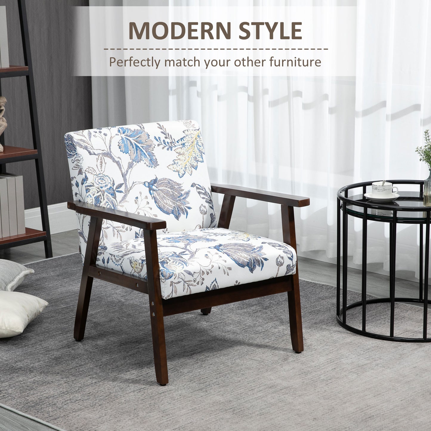 HOMCOM Modern Accent Chairs with Cushioned Seat, Upholstered Linen-Feel Armchair for Bedroom, Living Room, Dark Gray